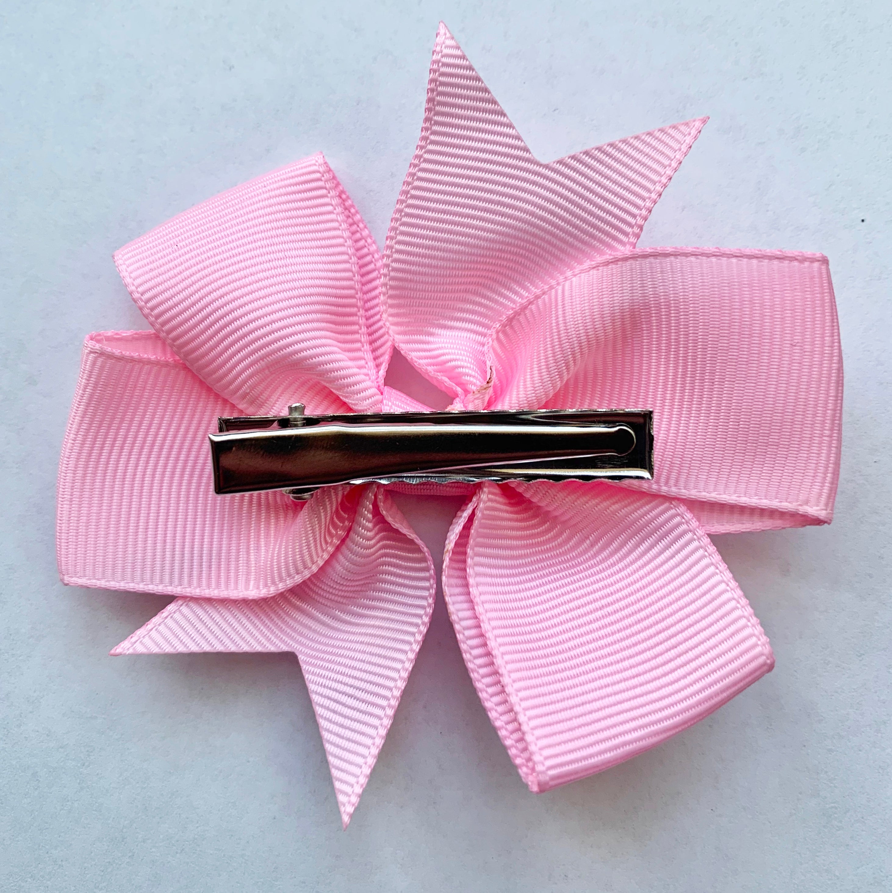 Set of 3- Baby Pink 4" Ribbon Bow Clips-1