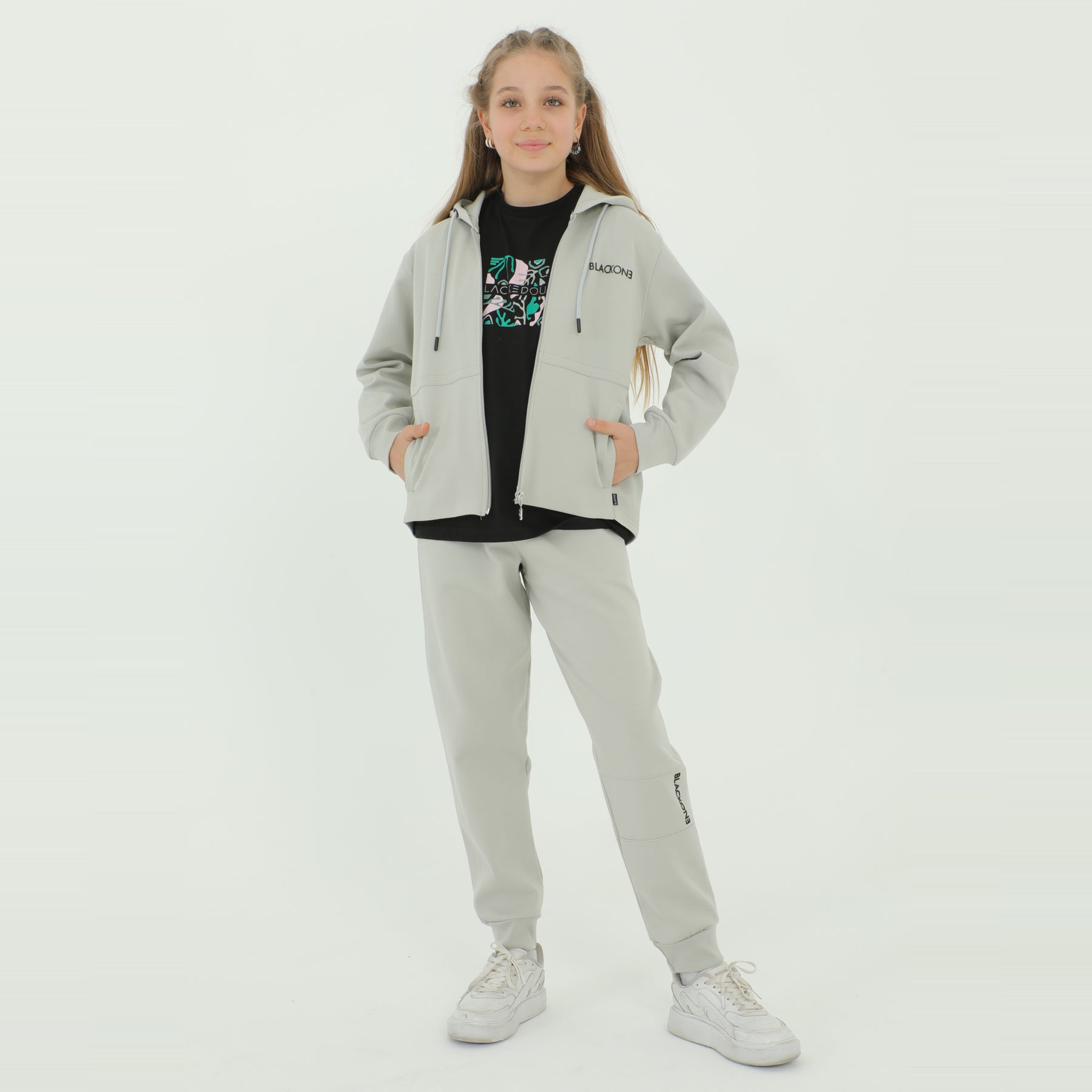 Zip-Up Hoodie Girls Jogger Set-3