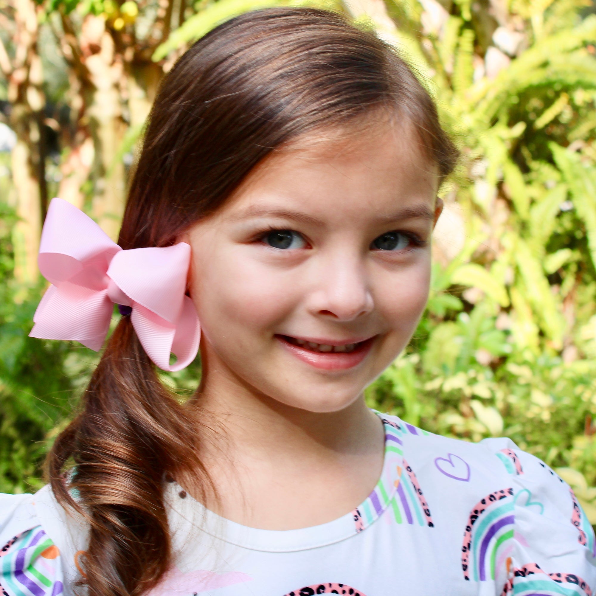 Set of 3- Baby Pink 4" Ribbon Bow Clips-3