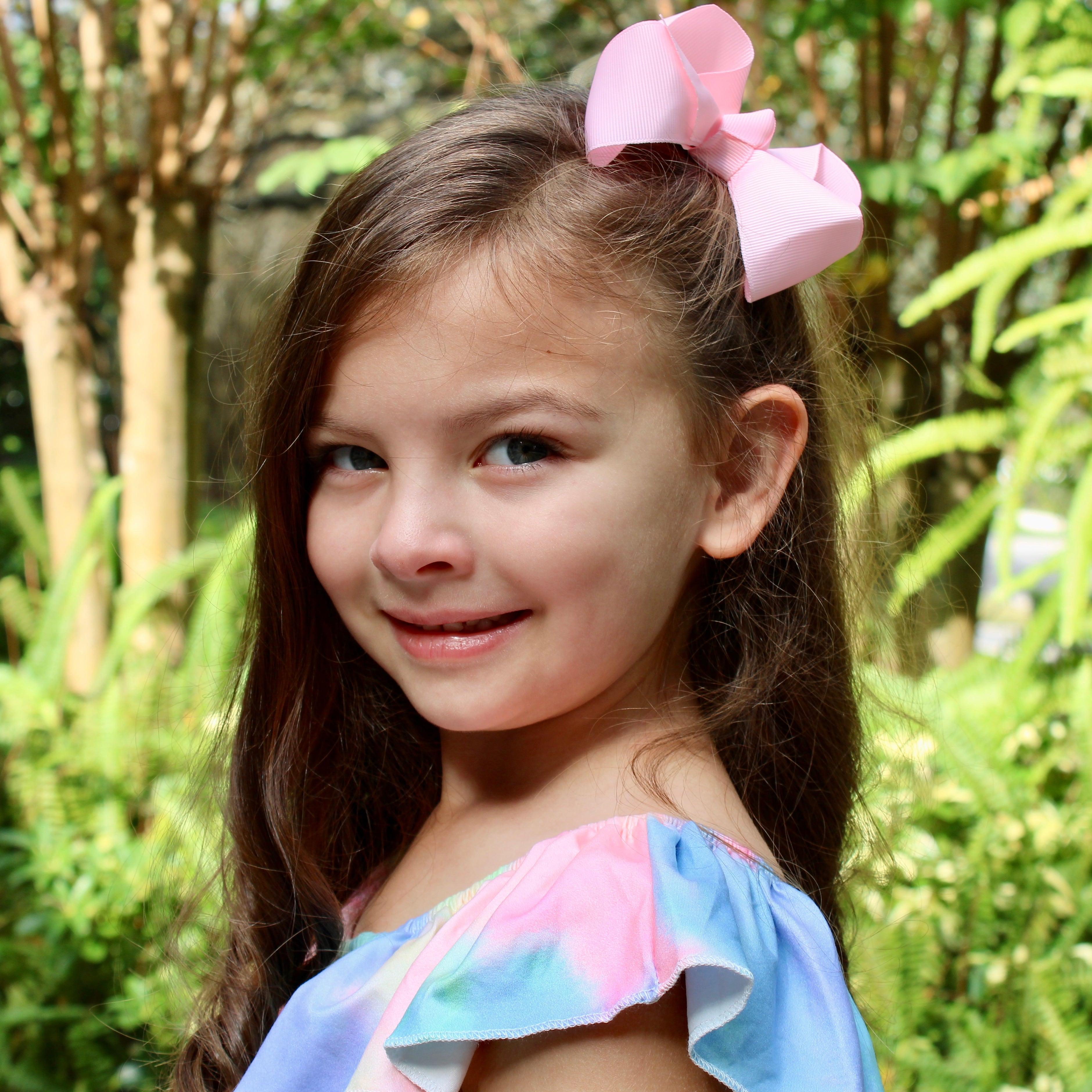 Set of 3- Baby Pink 4" Ribbon Bow Clips-4