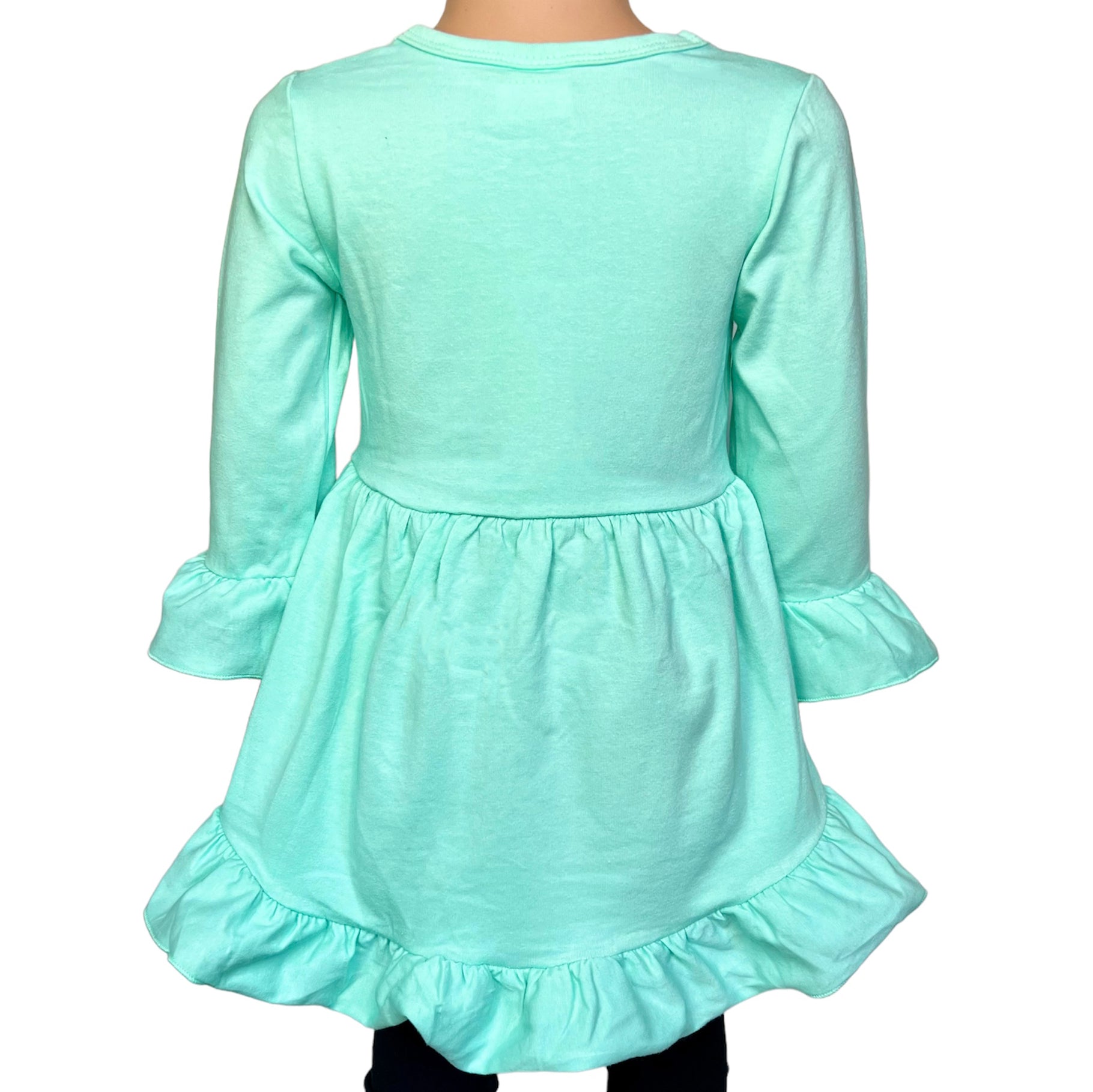 Girls Turquoise Cotton Knit Ruffle High Low Shirt 3/4 Sleeve