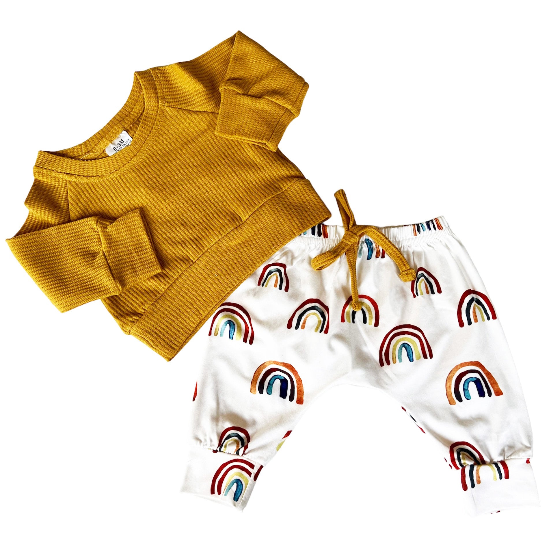 Unisex Rainbow Joggers and Mustard Shirt Baby/Toddler