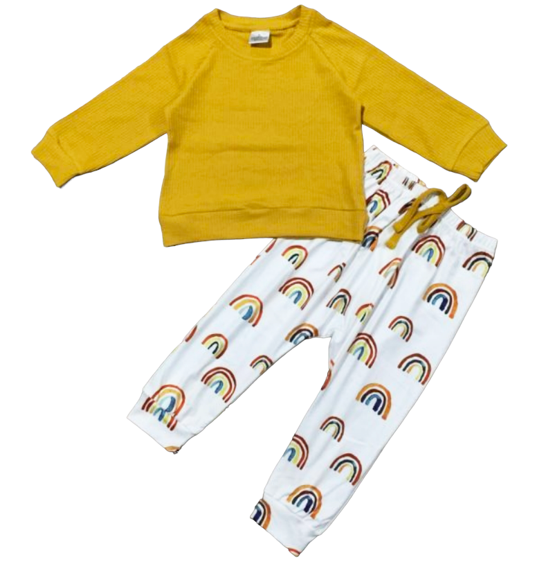 Unisex Rainbow Joggers and Mustard Shirt Baby/Toddler