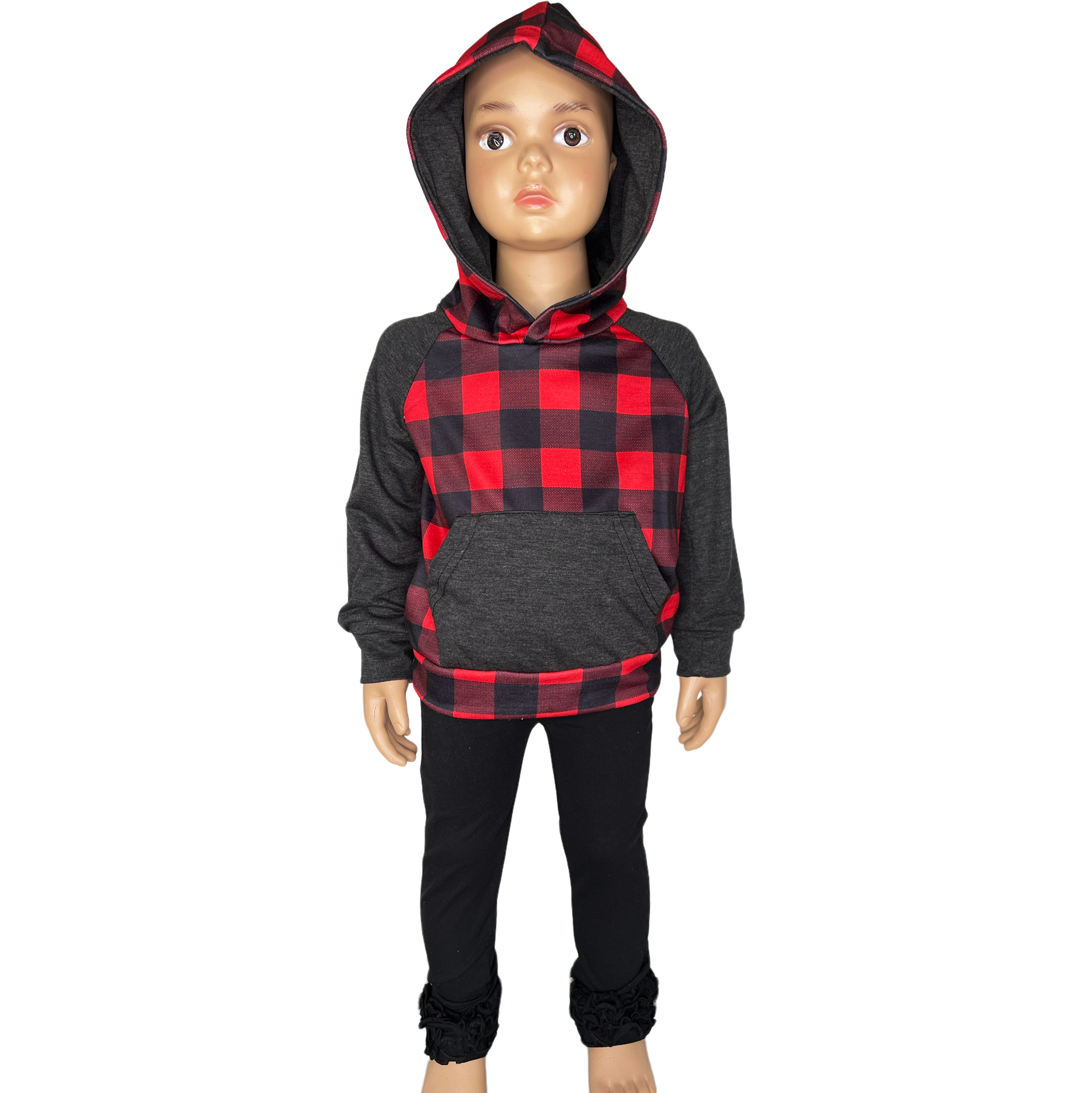 Unisex Red & Black Plaid Pullover Hoodie Christmas Jacket-2
