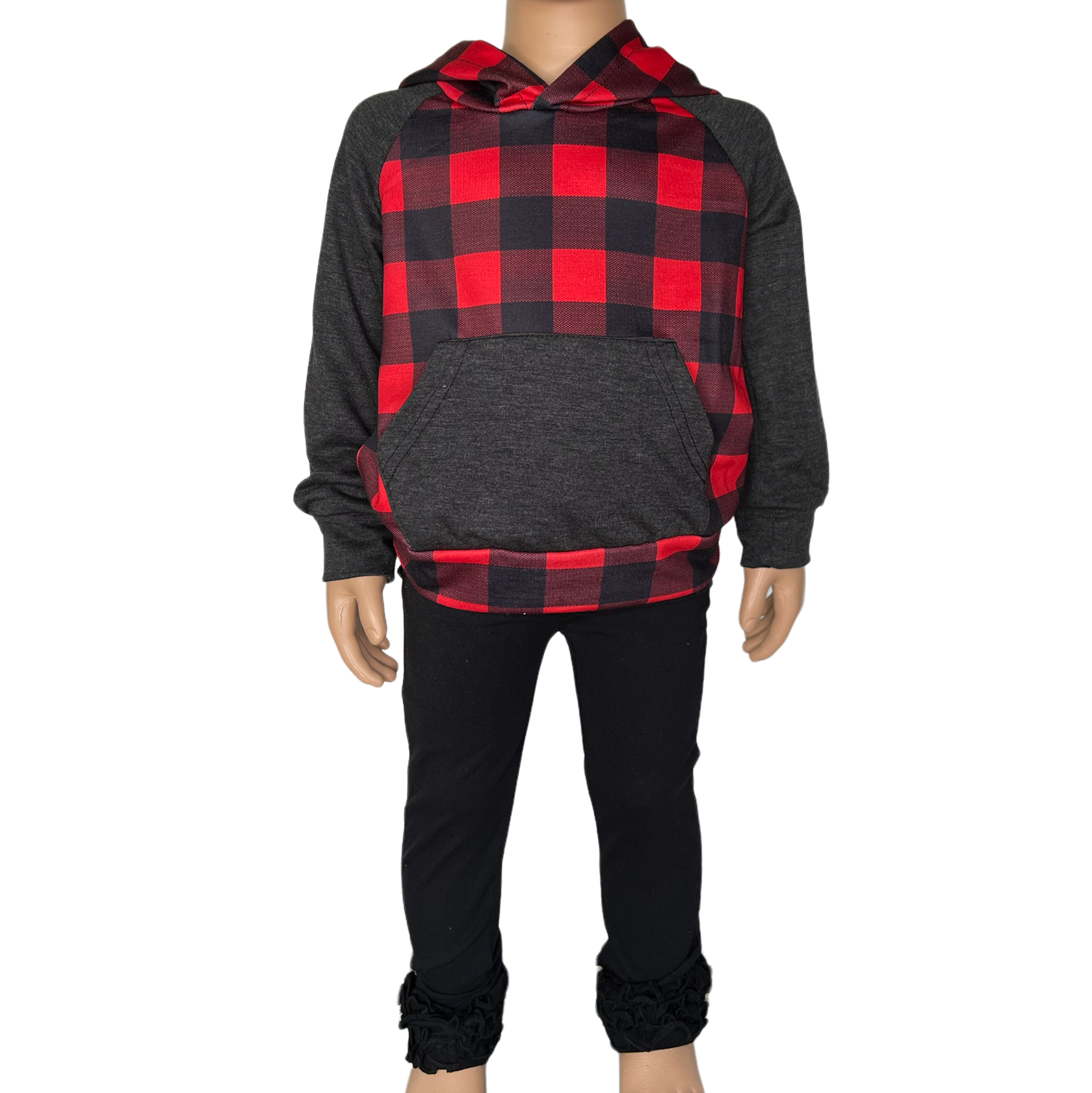 Unisex Red & Black Plaid Pullover Hoodie Christmas Jacket-3