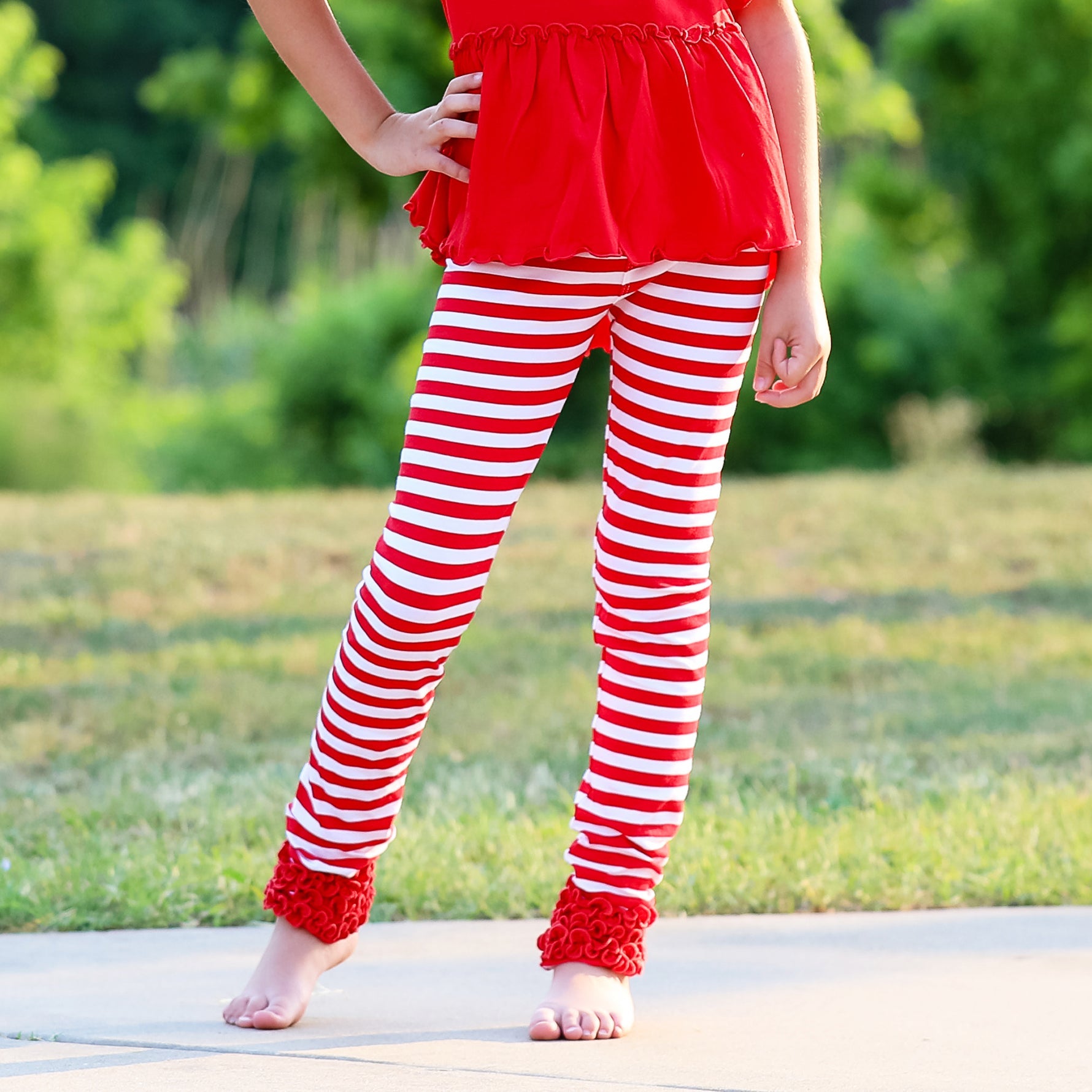 AnnLoren Baby Toddler Big Girls Boutique Red Ruffle Butt Leggings