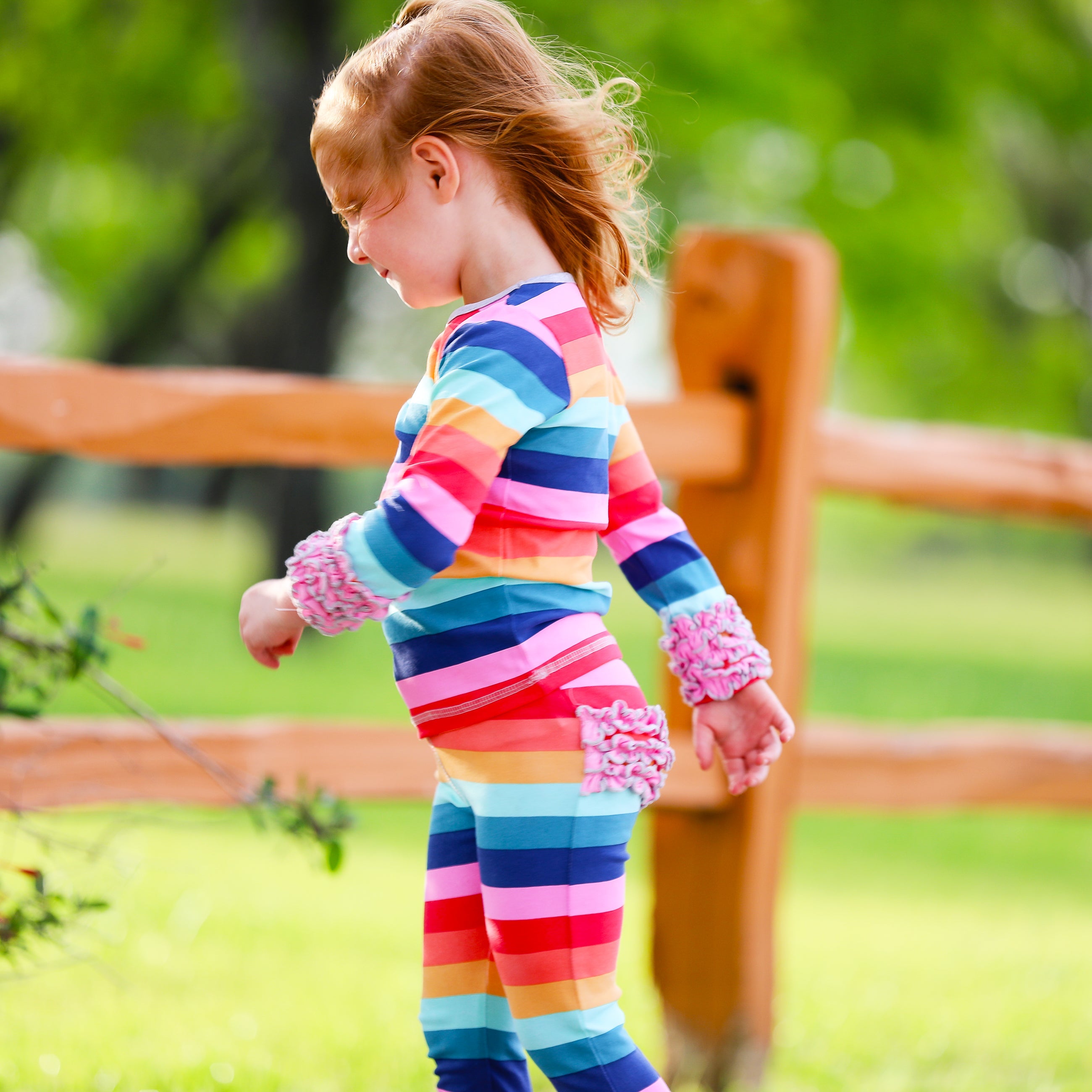 AnnLoren Baby Big Girls Boutique Long Sleeve Rainbow Ruffle Layering T-shirt