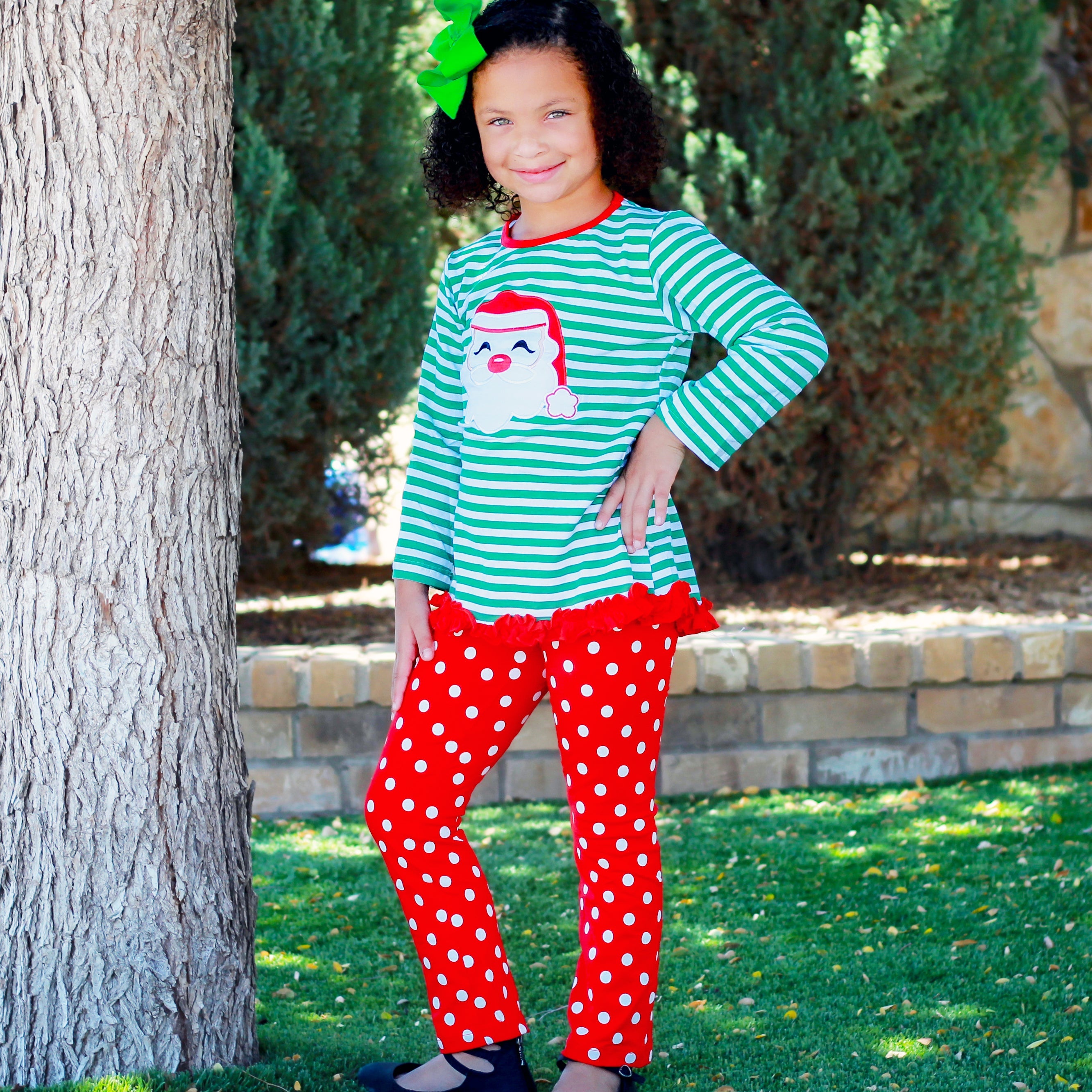 AL Limited Girls Christmas Holiday Santa Tunic Polka dot Pants Party Outfit-3