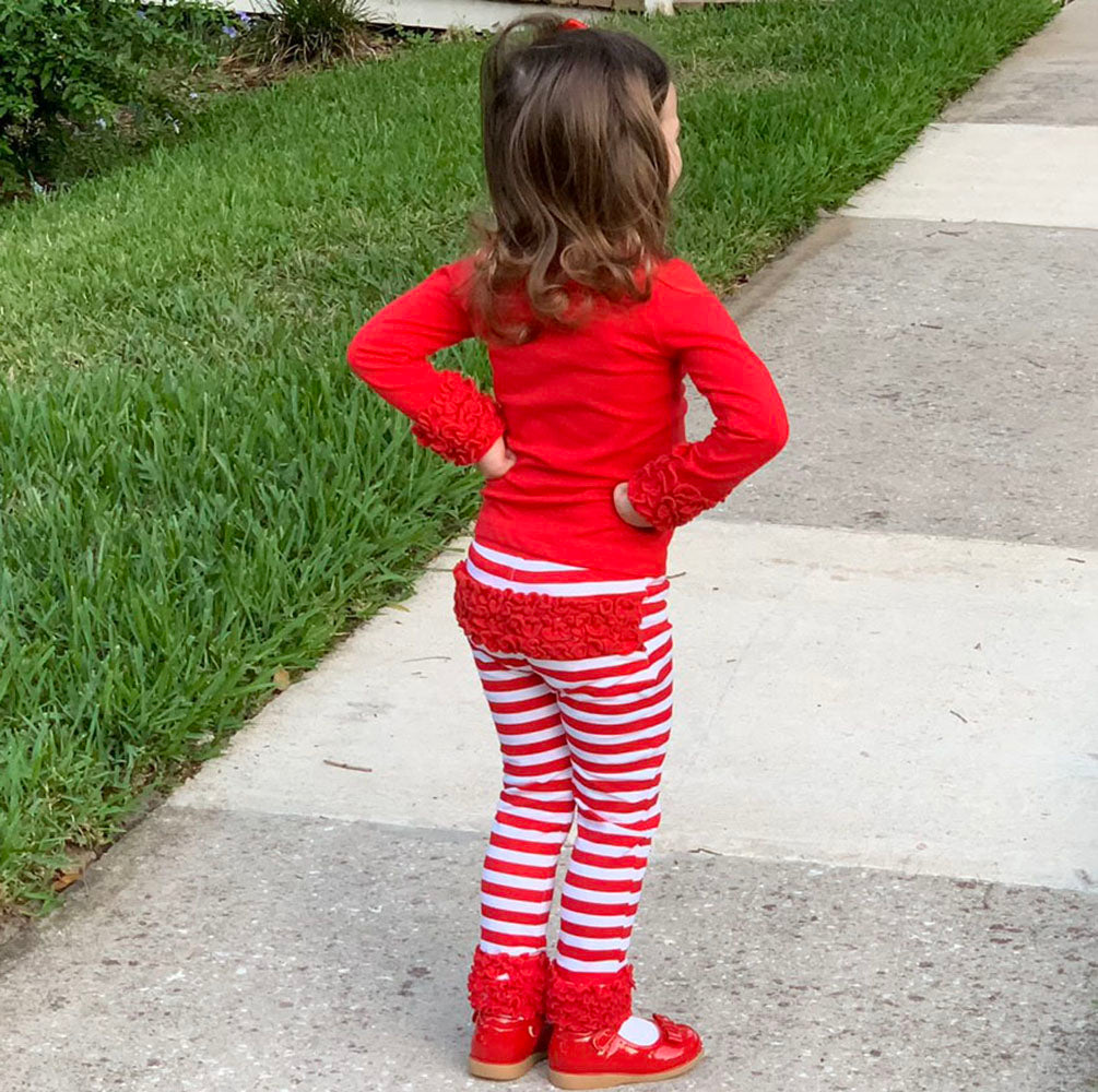 AnnLoren Baby Toddler Big Girls Boutique Red Ruffle Butt Leggings