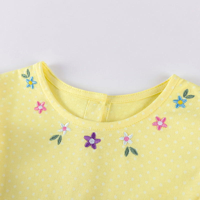 Autumn Arrival Cartoon Rabbits and Flowers Pattern Long Sleeves Crew Neck Dress for Stylish Girls-2