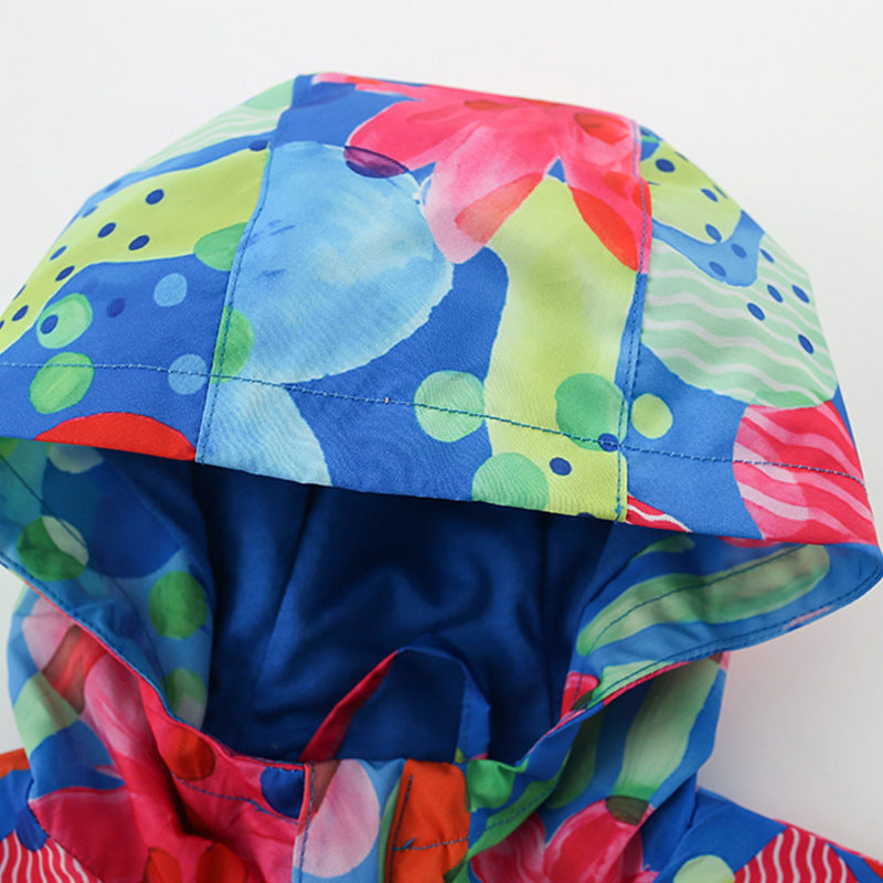 Arrival European and American Style Girls’ Hooded Zip-up Colorful Flowers Pattern Coat with Long Sleeves-1