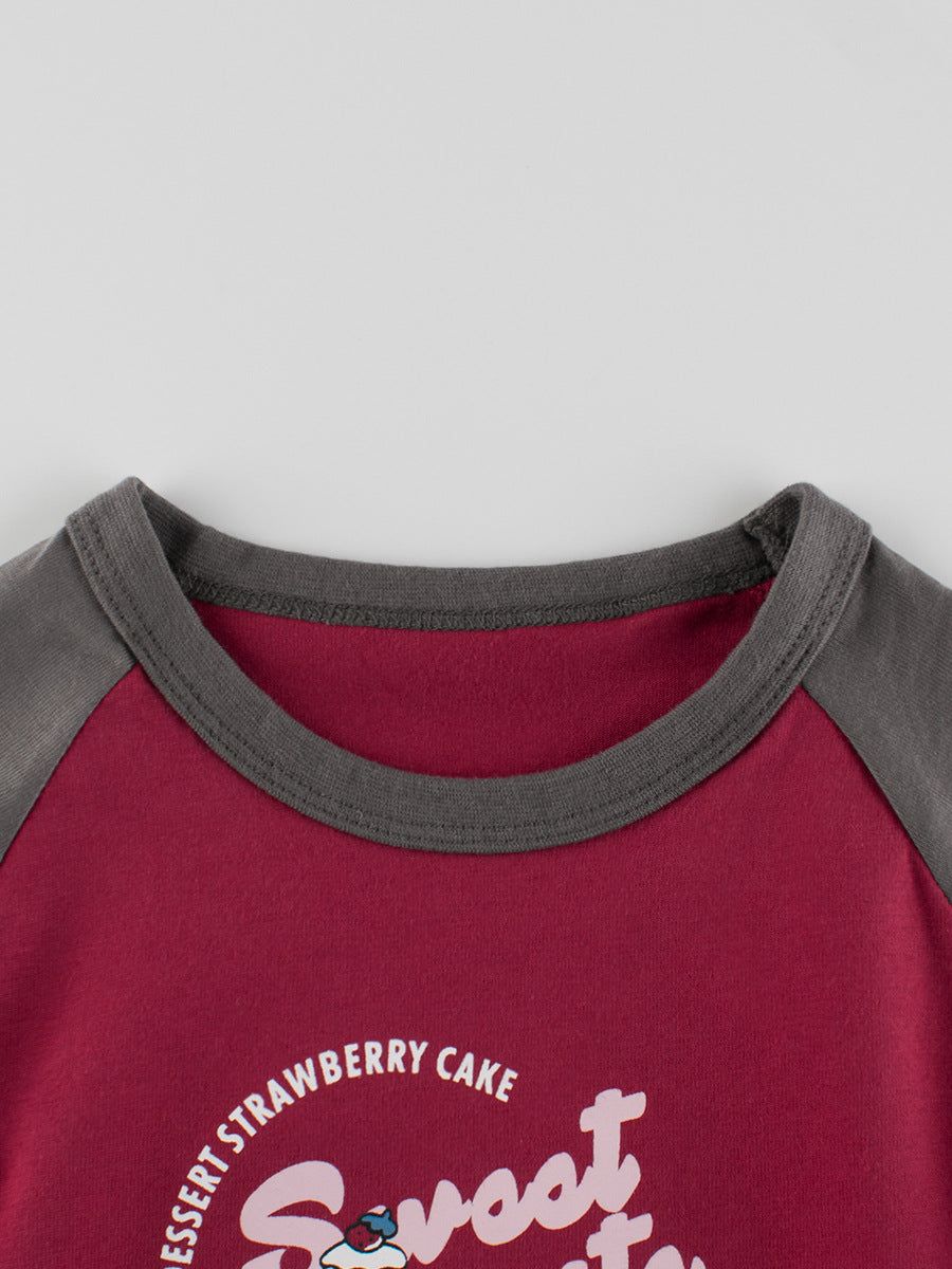 Autumn Arrival Kids Girls Cartoon Print Crew Neck Long Sleeves Color Patchwork Shirt-4