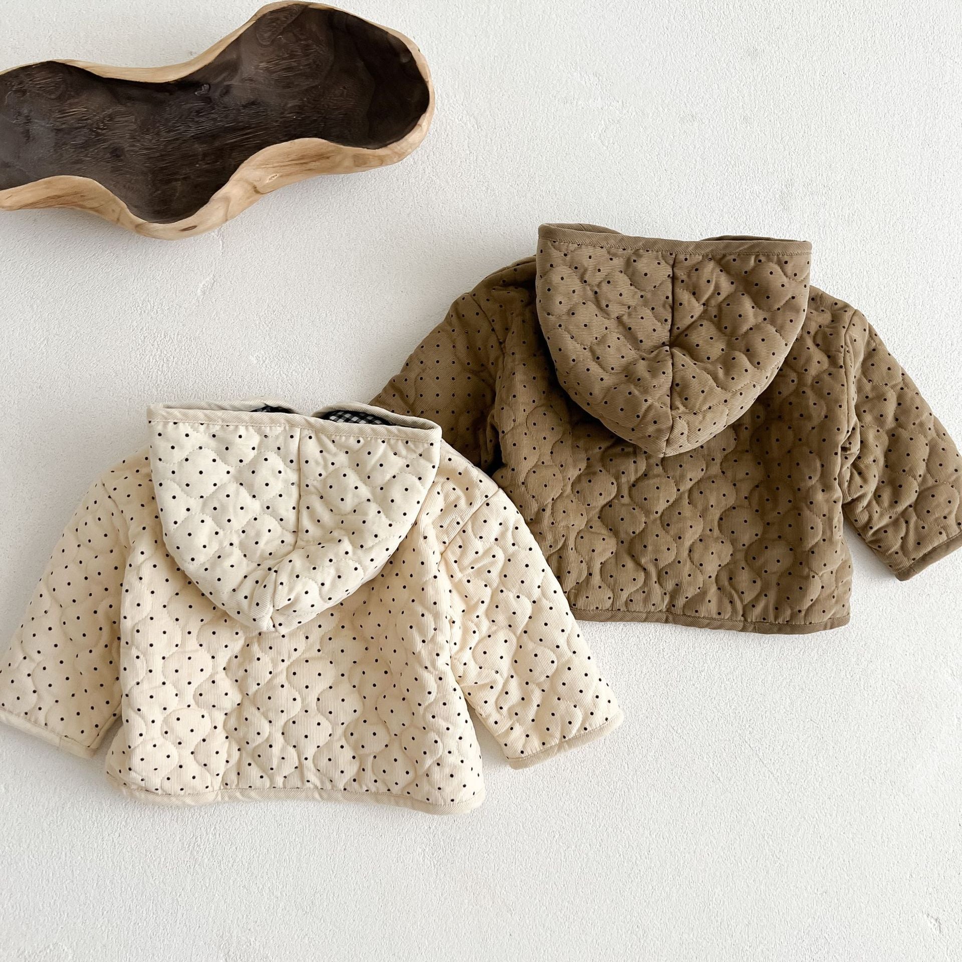 Arrival Baby Kids Unisex Dots Pattern Single Breasted Hooded Thick Corduroy Coat-1