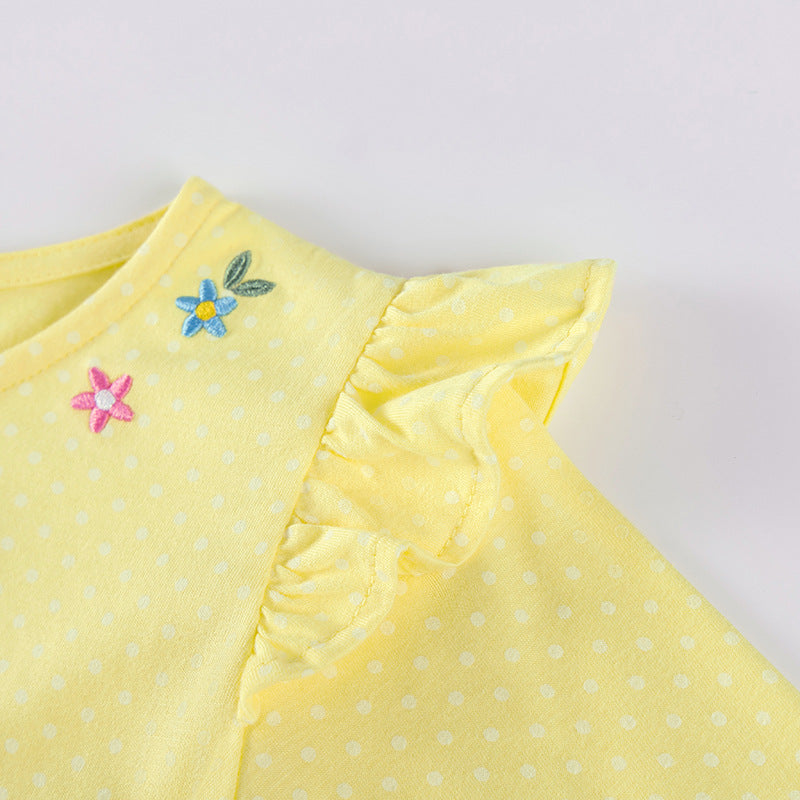 Autumn Arrival Cartoon Rabbits and Flowers Pattern Long Sleeves Crew Neck Dress for Stylish Girls-3