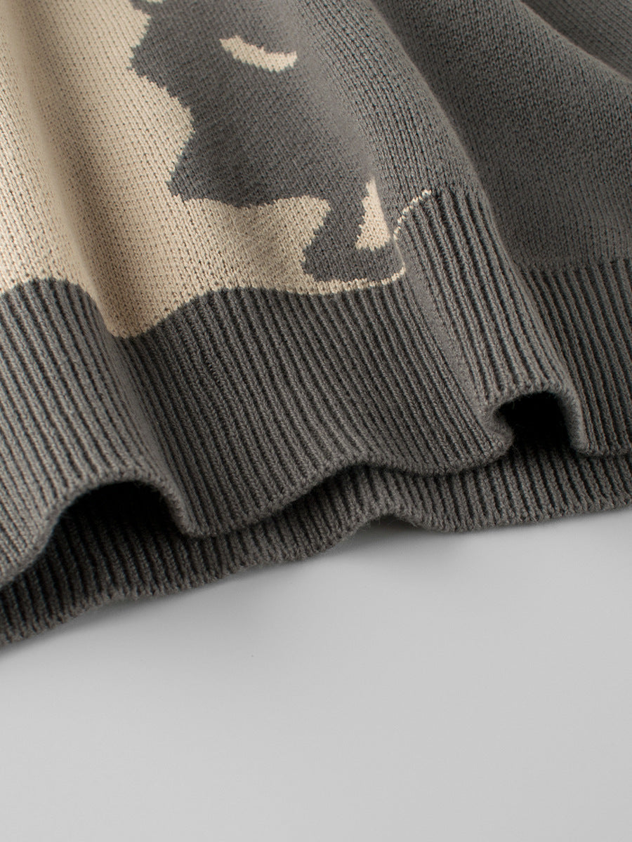 Autumn Arrival Baby Girls Kids Cute Cat Pattern Crew Neck Long Sleeves Knitted Sweatshirt Pullover-3