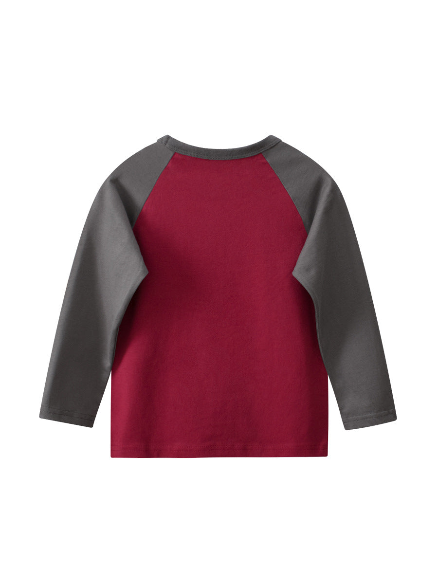 Autumn Arrival Kids Girls Cartoon Print Crew Neck Long Sleeves Color Patchwork Shirt-3