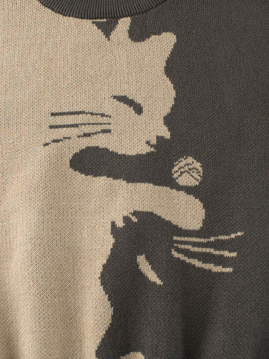 Autumn Arrival Baby Girls Kids Cute Cat Pattern Crew Neck Long Sleeves Knitted Sweatshirt Pullover-4