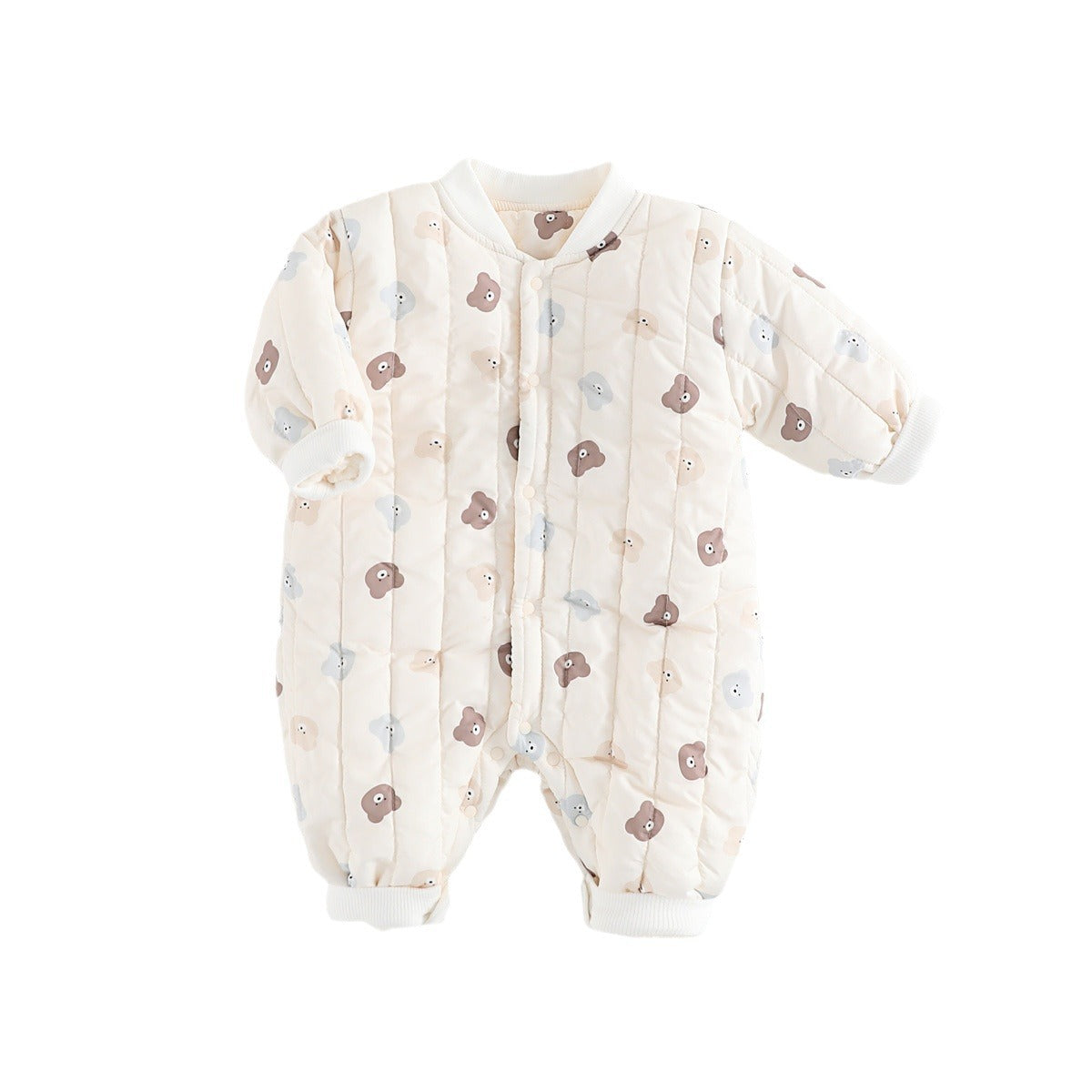 Autumn and Winter Arrival Unisex Baby’s Teddy Printed Fleece-lined and Thickened Rompers for Warmth-4
