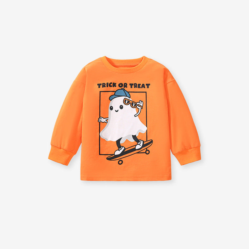 Arrival Autumn Kids’ Long Sleeves Little Ghost Pattern T-Shirt In European And American Style For Summer-1