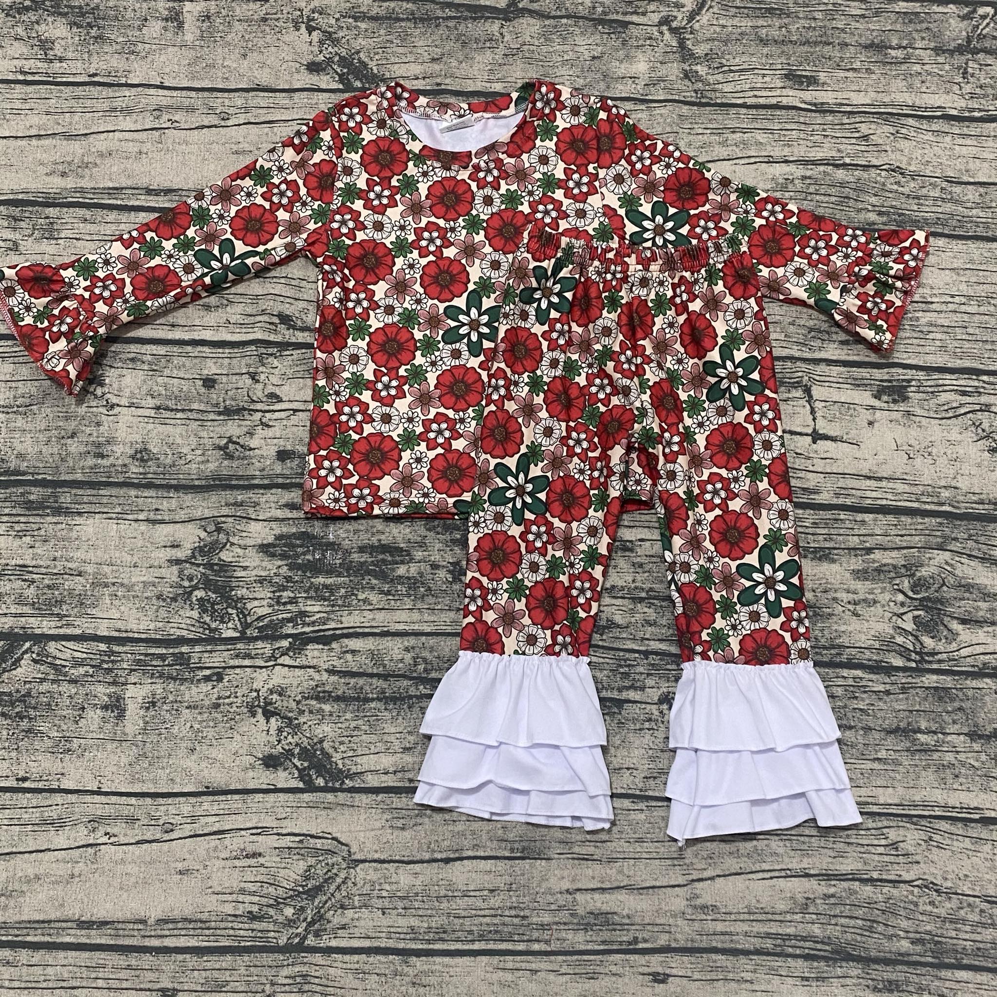 Christmas Floral two piece ruffle set