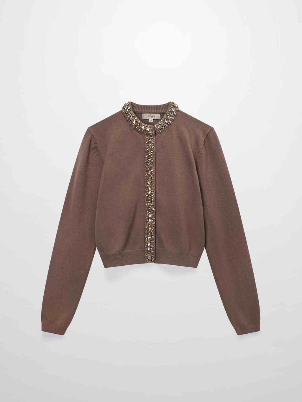 Embellished Cardigan Sweater-Mocha Mousse-1