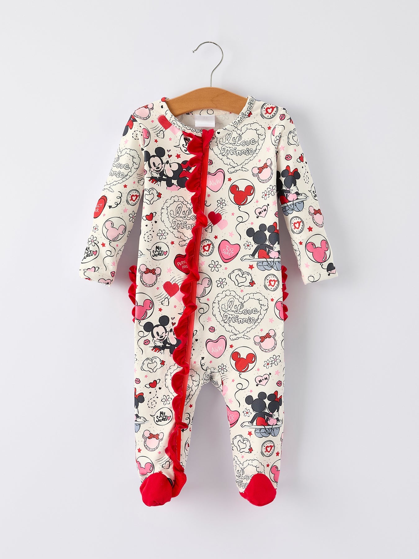 Cute Baby Girls Romper – Red & White Valentine Baby Pajamas