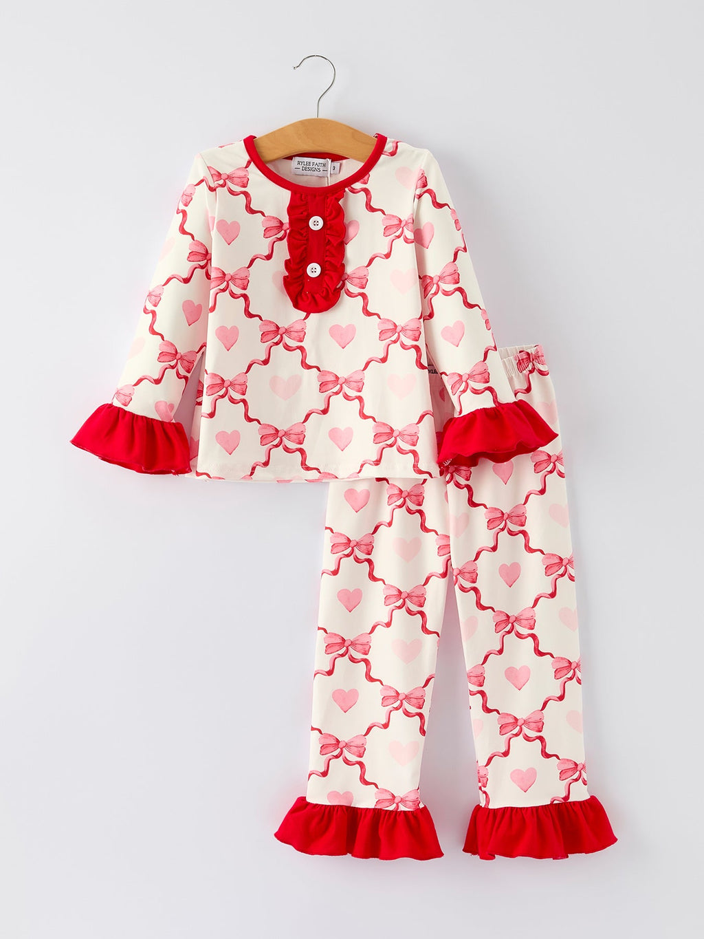 Valentine’s Day Girl Set with Heart Print and Red Ruffle Details
