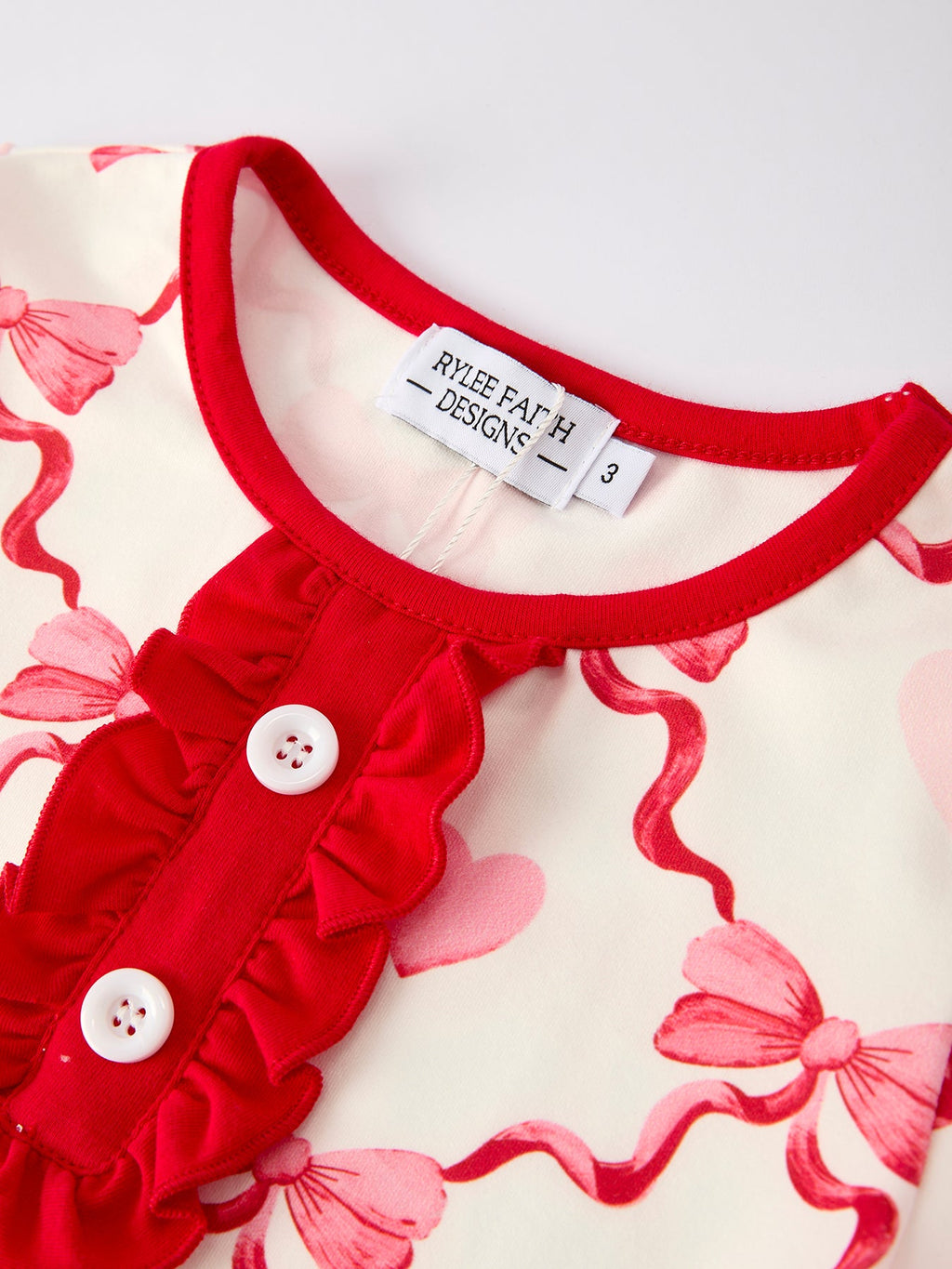 Valentine’s Day Girl Set with Heart Print and Red Ruffle Details