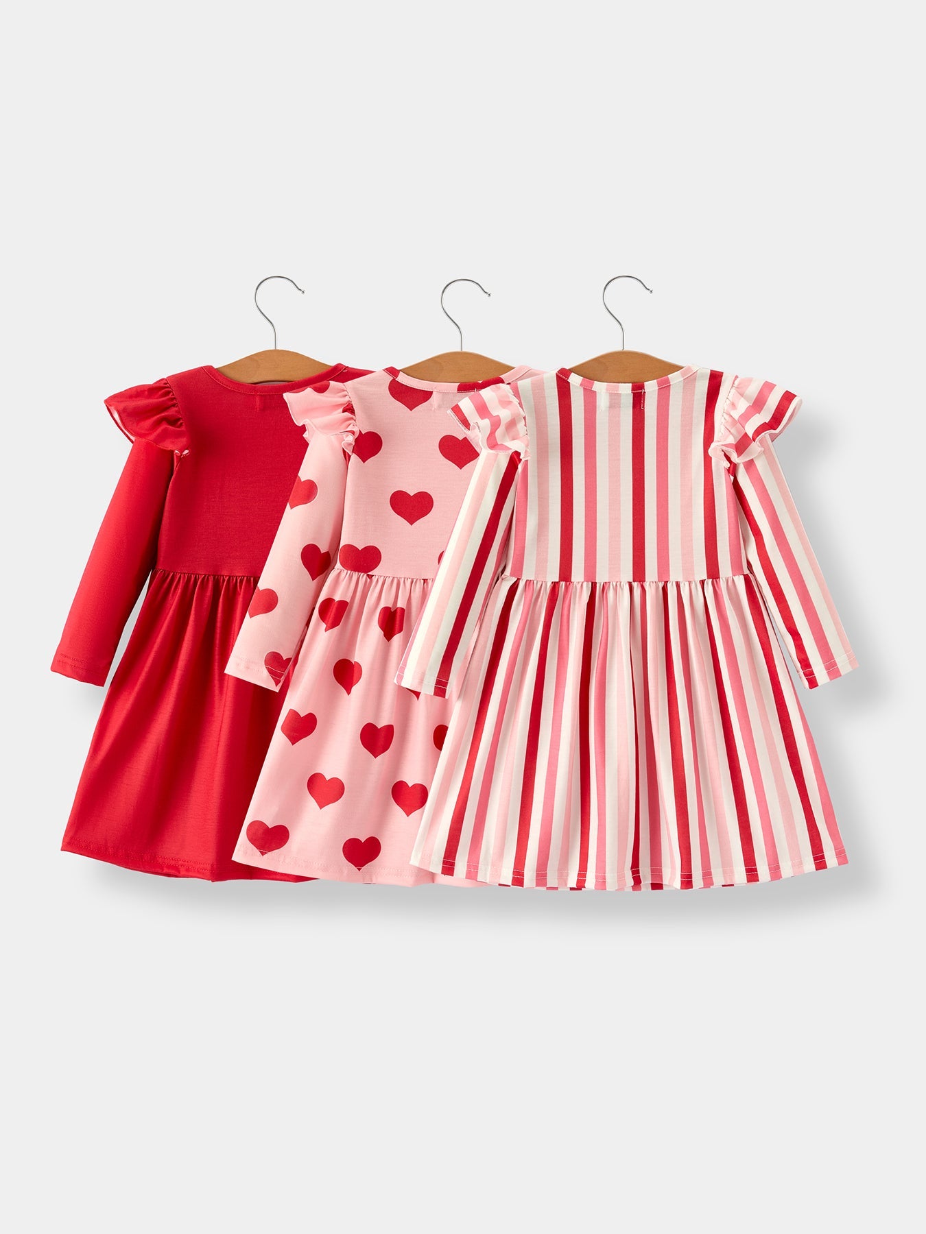 Valentine’s Girls Long Sleeve 3-Piece Dress Set with Hearts and Stripes