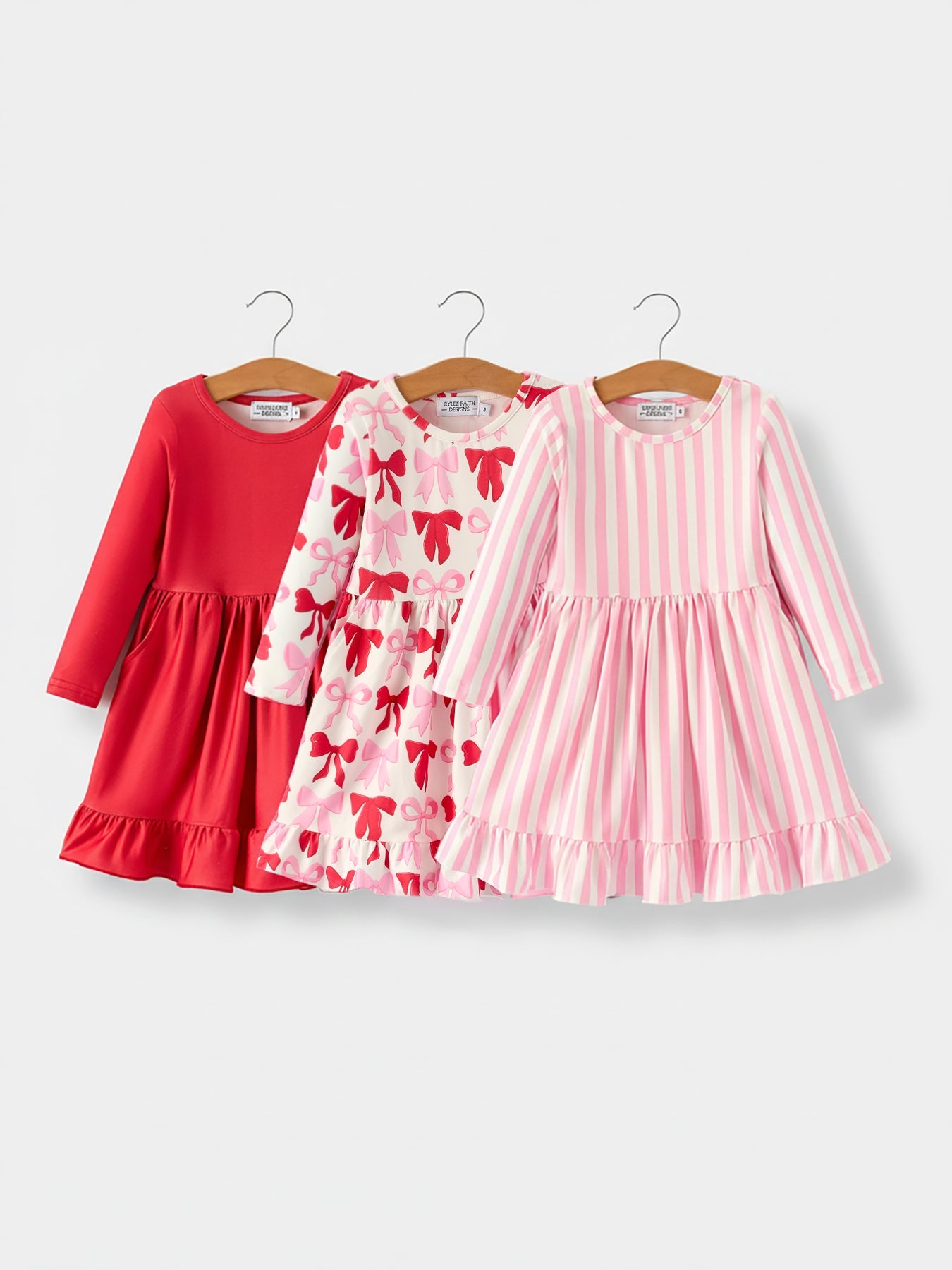 Valentine's Day Three-Piece Solid Red, Pink, Striped Dress
