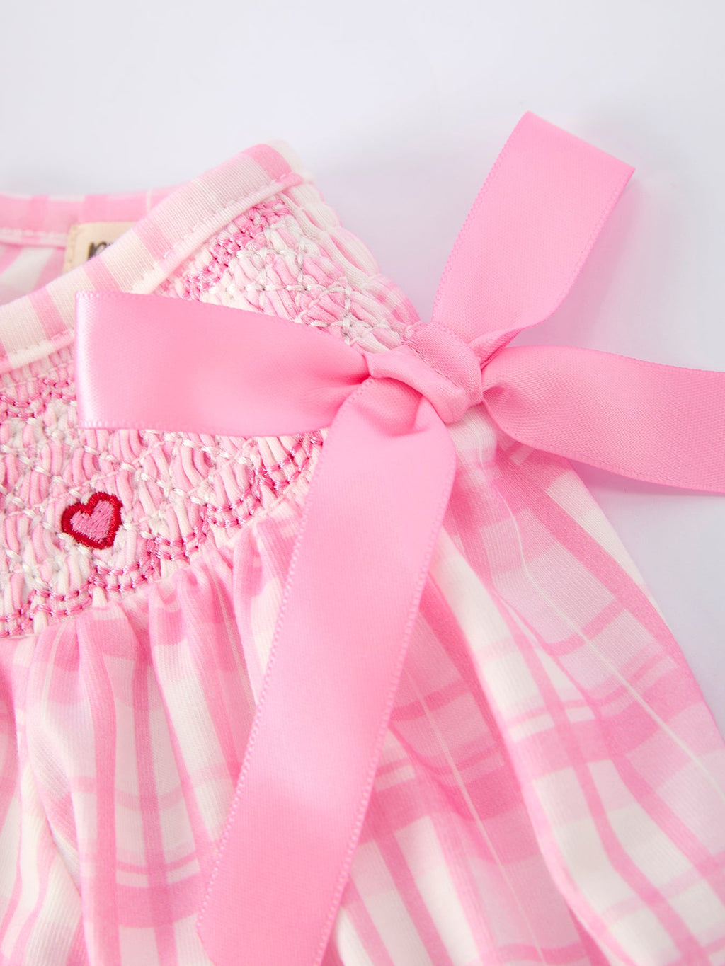 Valentine's Day Pink Plaid Smocked Heart Embroidery Girls Romper