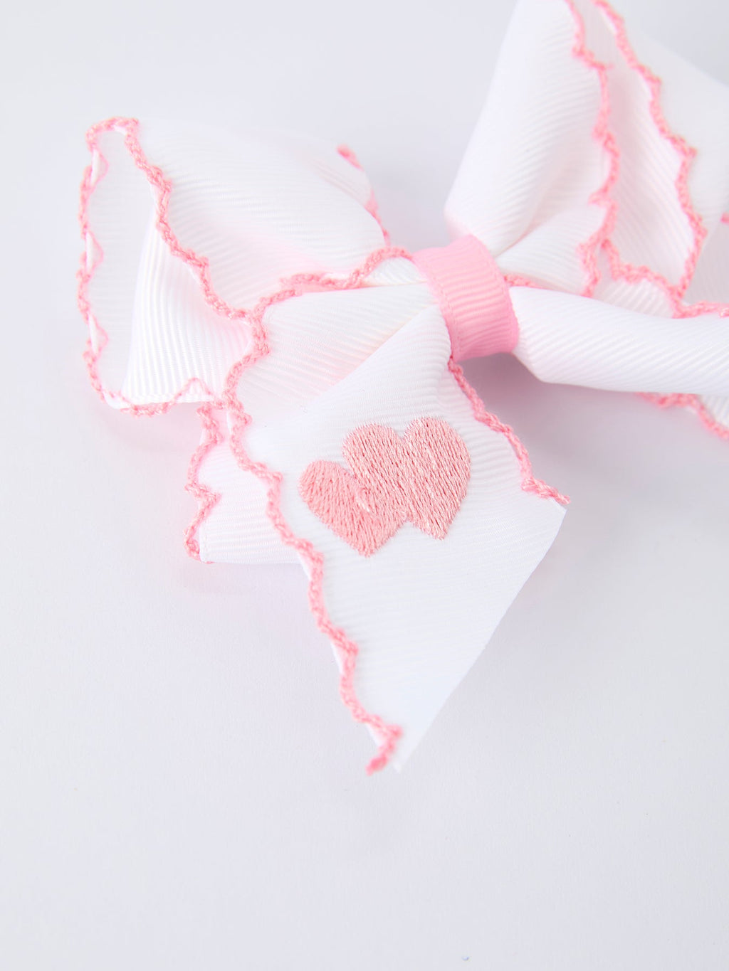Valentine's Day Heart Embroidered White Girls Bow Hairpin 4 Inch