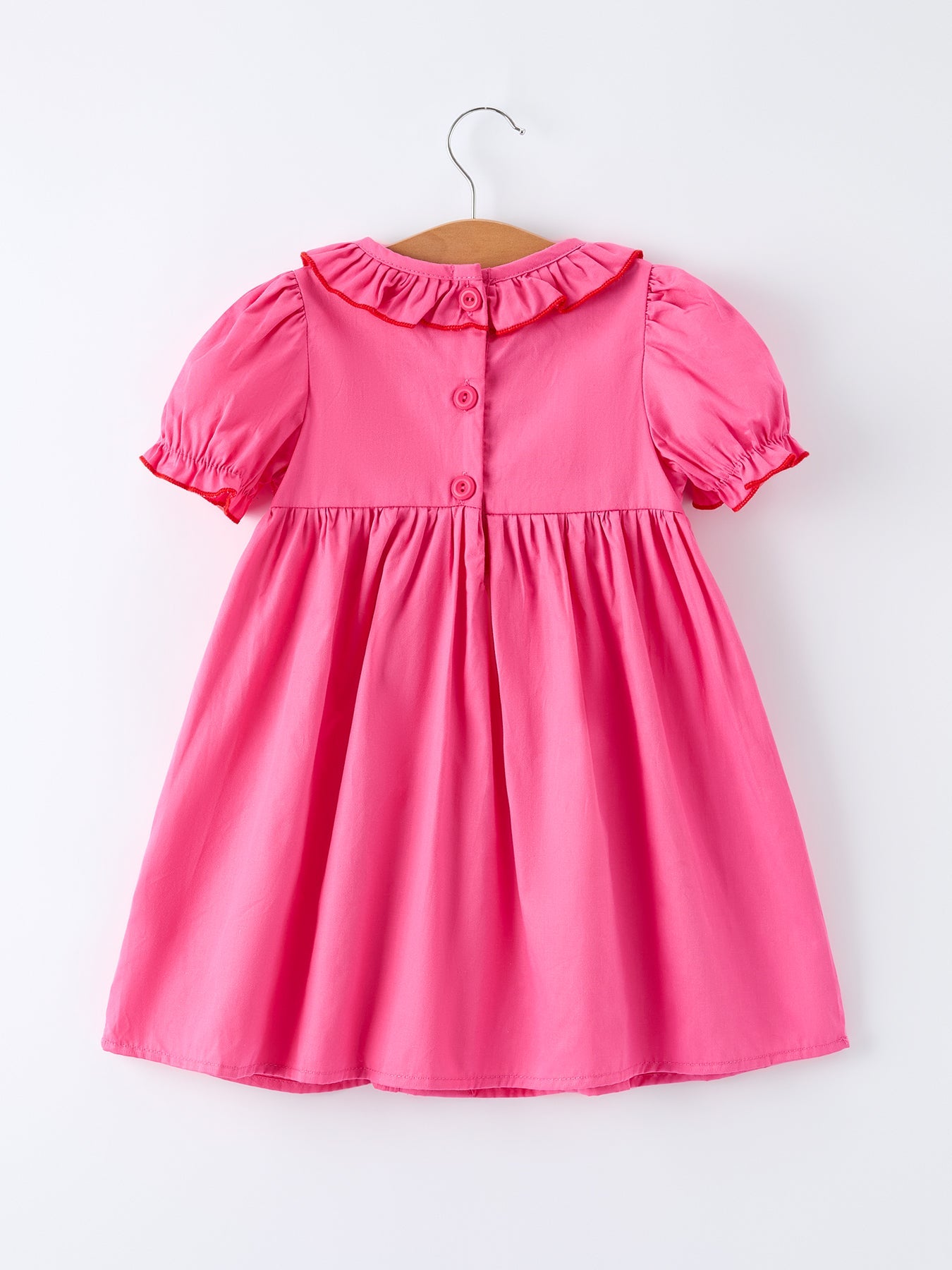 Valentine's Day Hot Pink Ruffle Collar Heart Applique Girls Dress