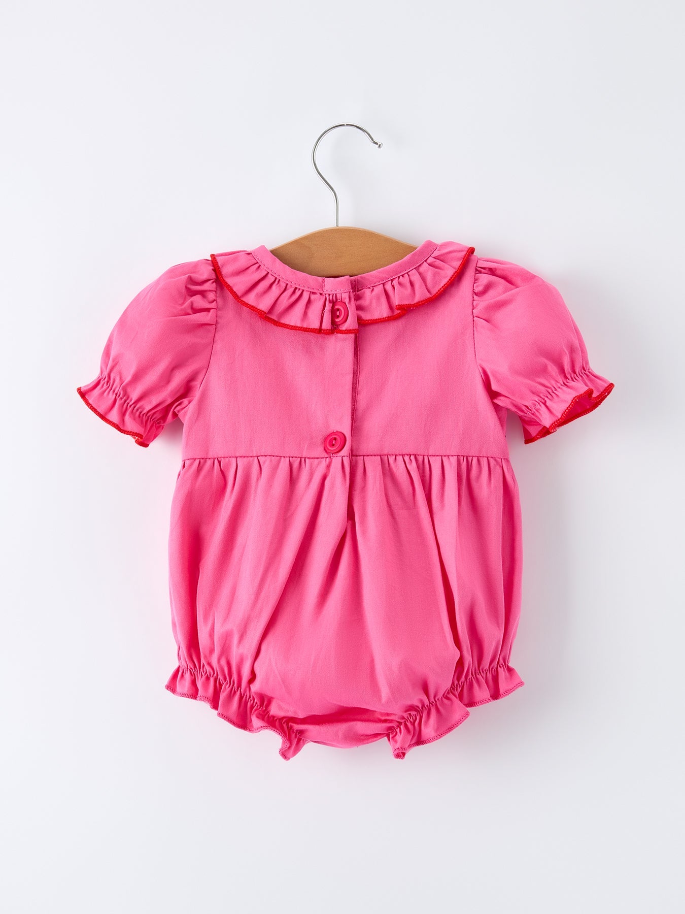 Valentine's Day Hot Pink Ruffle Collar Baby Romper Heart Applique