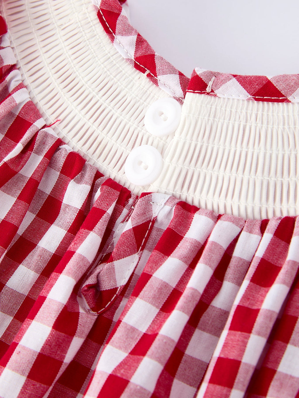 Valentine Red Plaid Romper with Smocked Heart Dog Detail and Bows