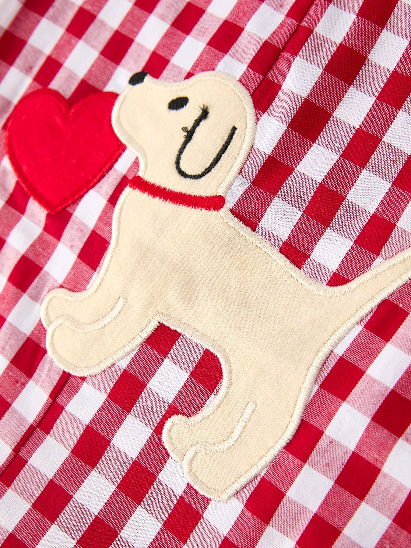 Valentine Red Plaid Boys Romper with Applique Heart Dog Detail