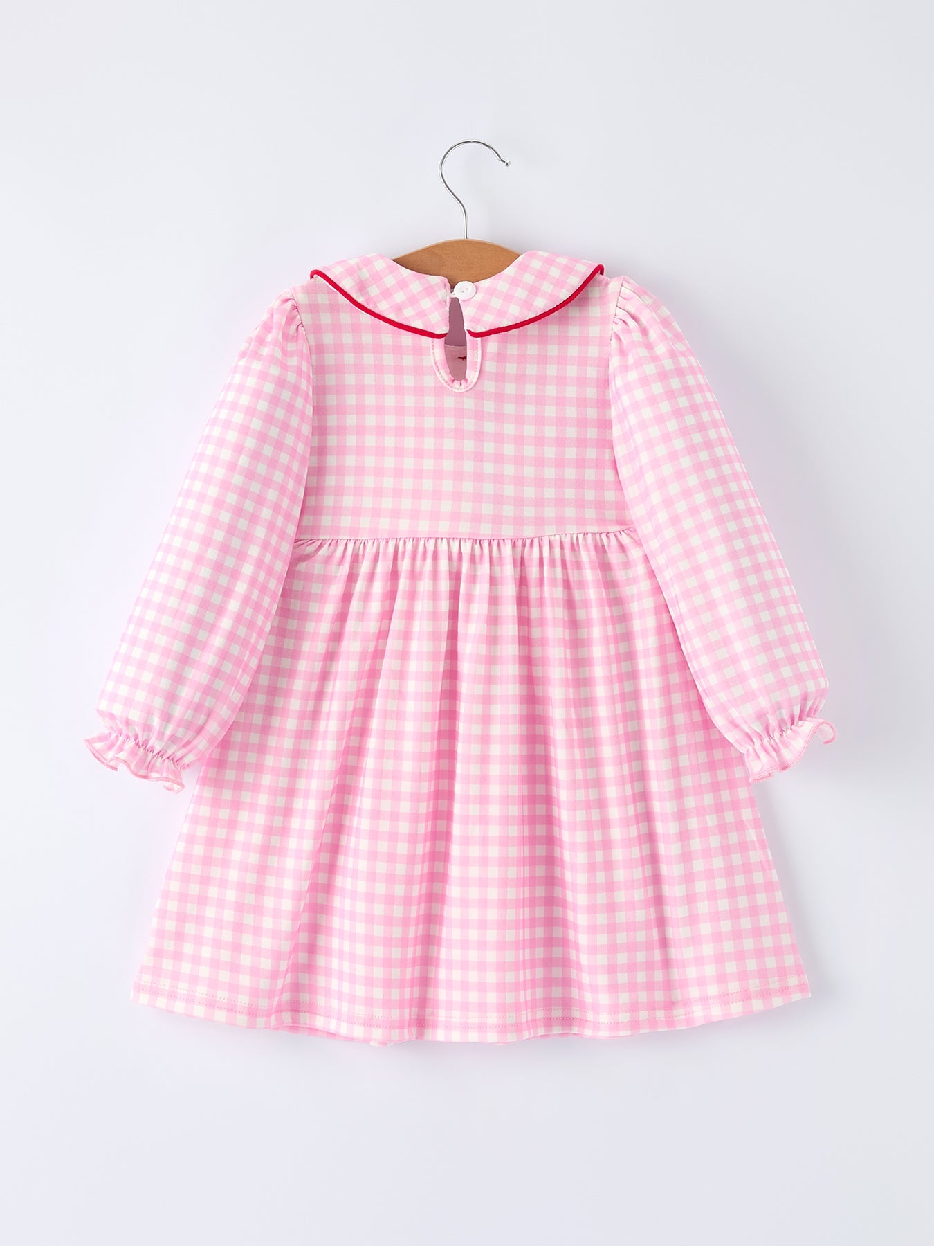 Girls' Valentine's Day Heart Smocking Embroidered Plaid Dress