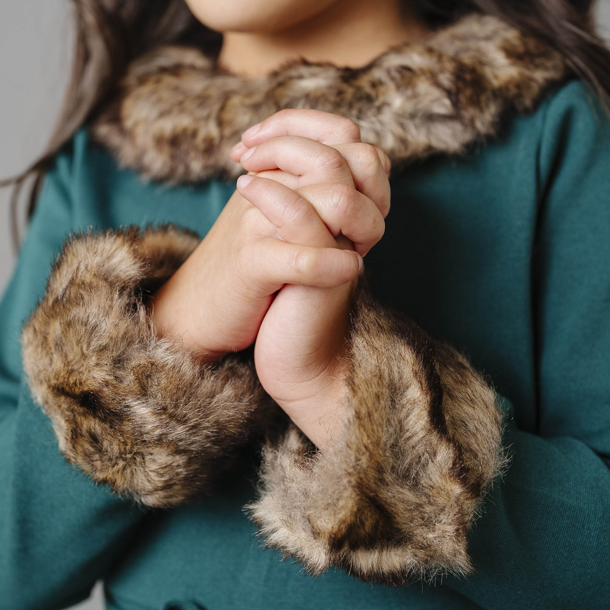 Long Sleeve Ponte Dress with Faux Fur - Baby