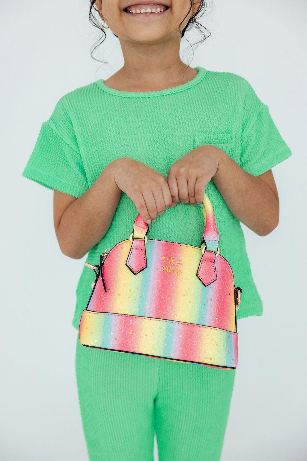 Neon Rainbow Glitter Girl's Crossbody Purse