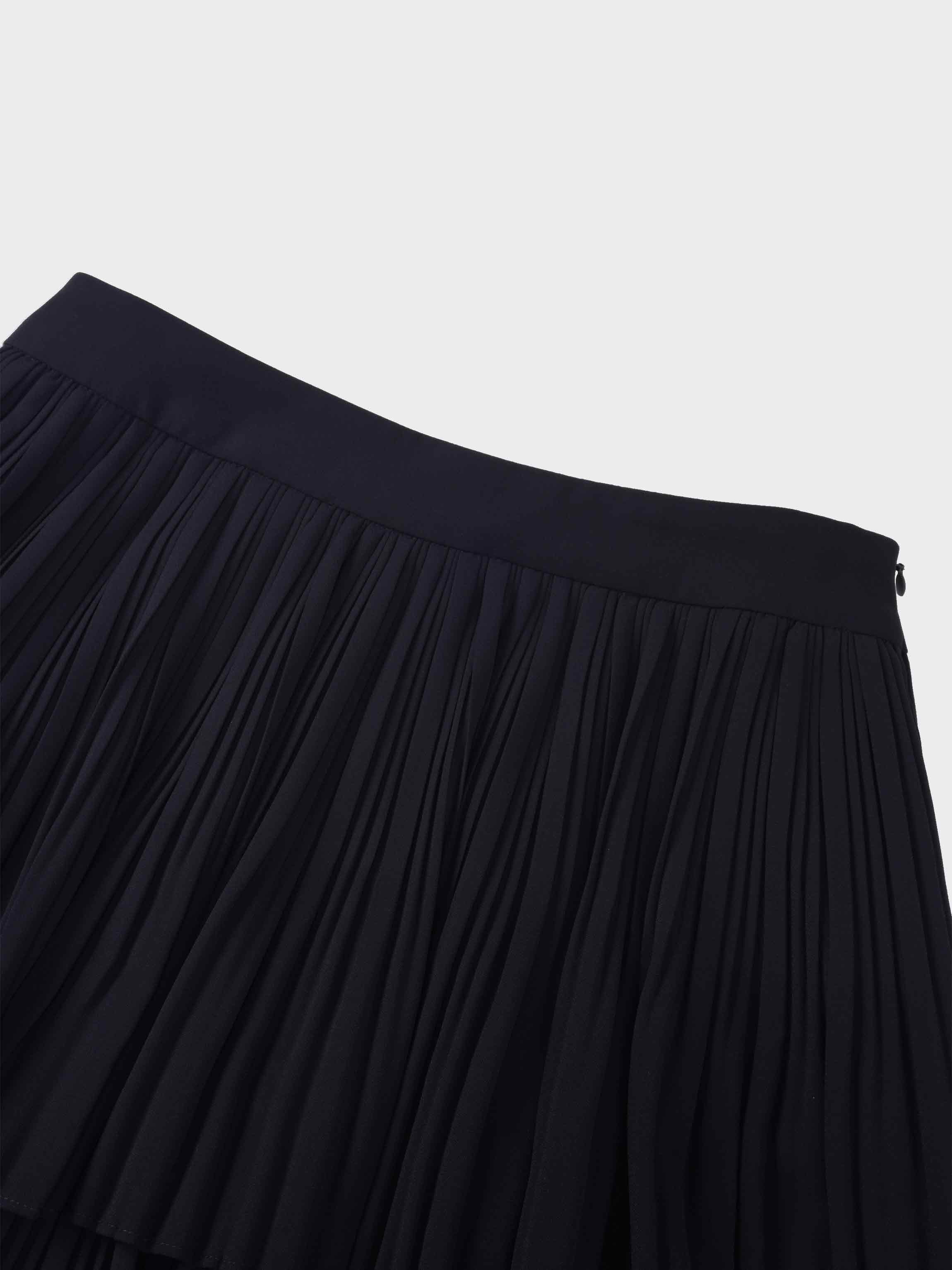 Pleated Layer Skirt 37"-Navy-2