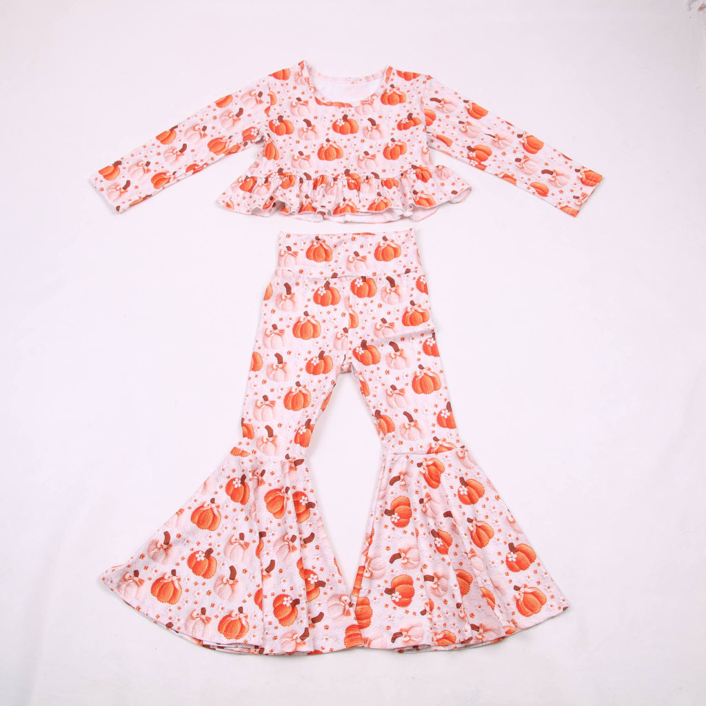 Pumpkin bow high waisted ruffle bell set
