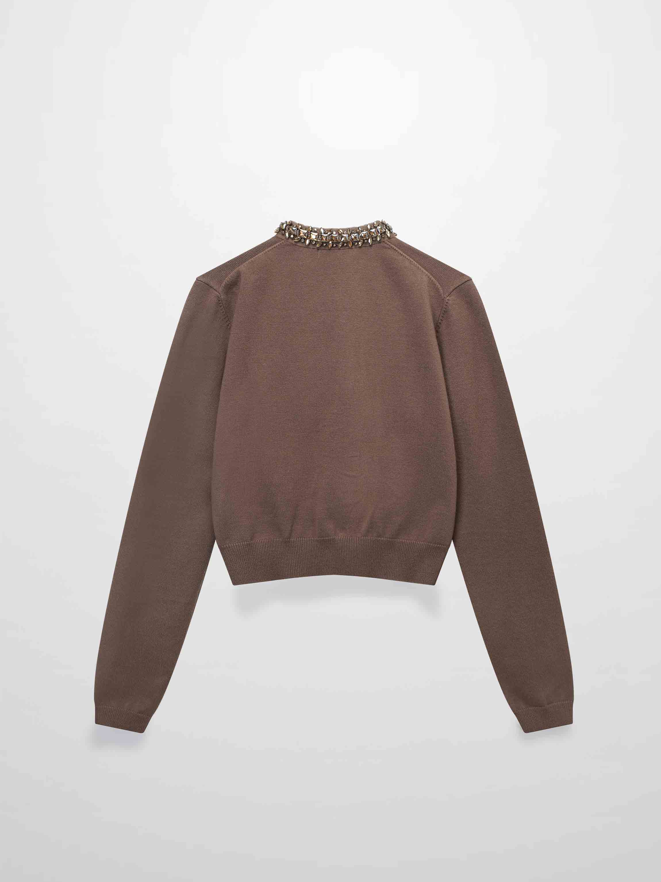 Embellished Cardigan Sweater-Mocha Mousse-2