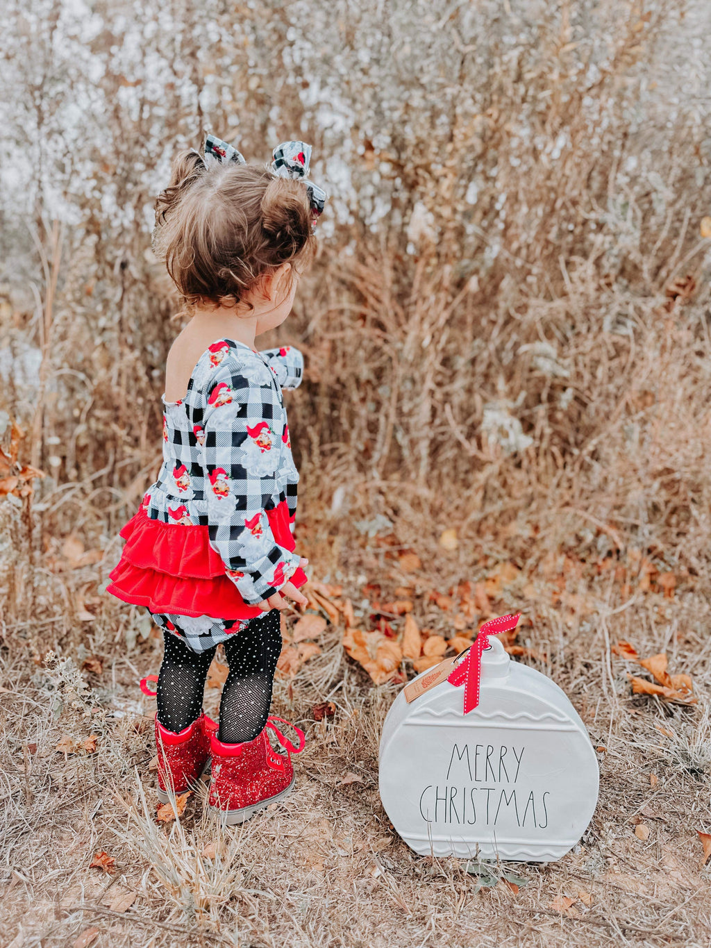 Checkered Santa ruffle romper