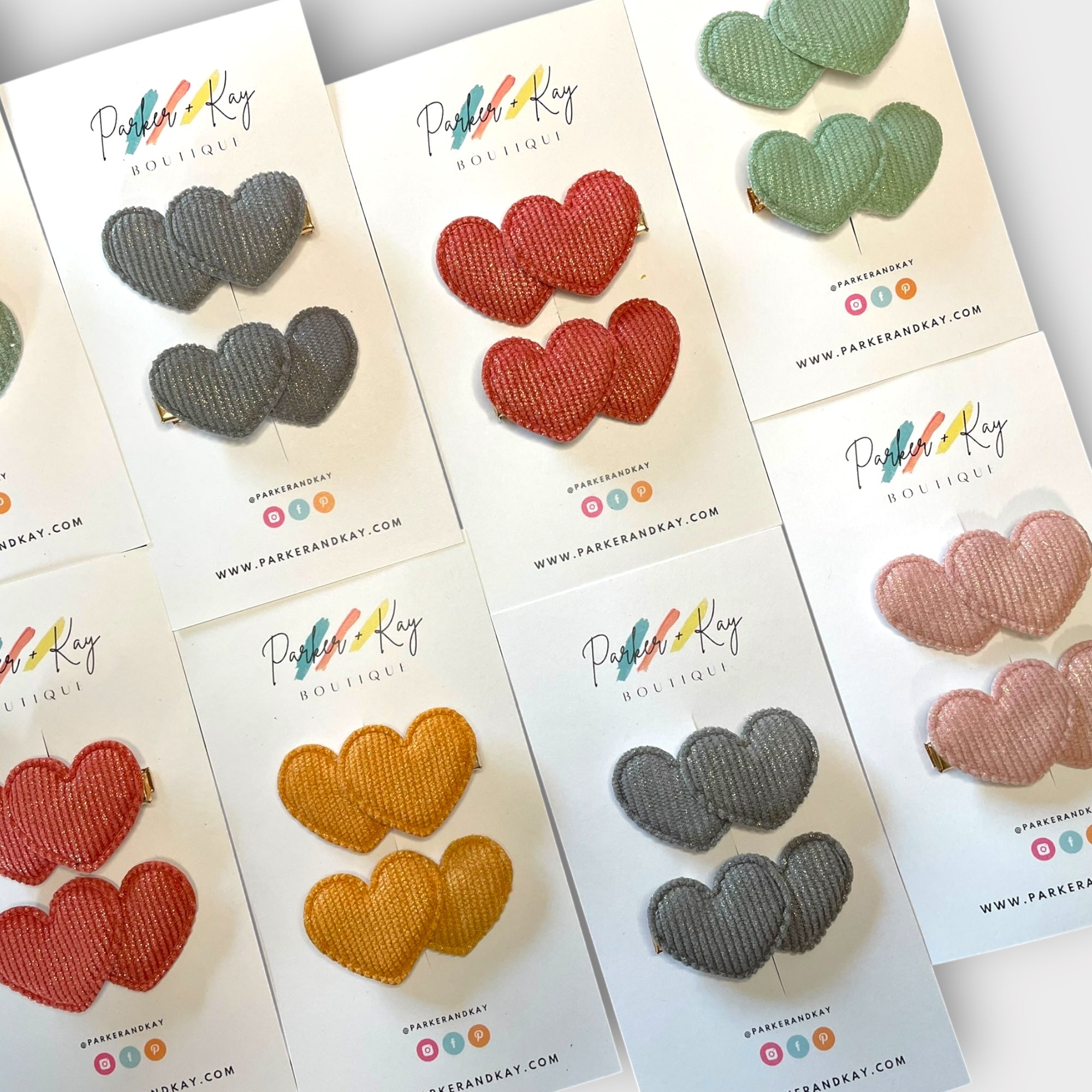 Boho Corduroy Puff Hearts Hair Clips