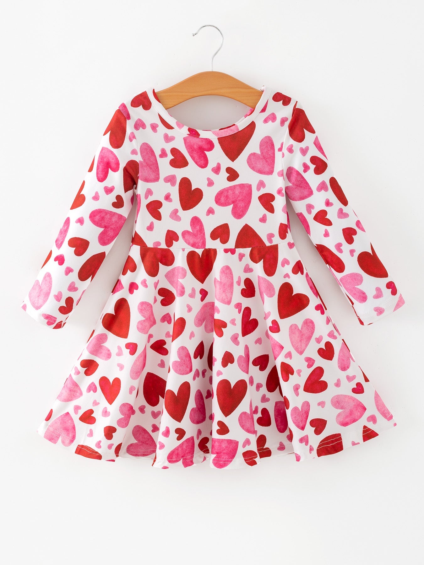 Toddler Girls Valentine Cute Pink Red Heart Print Dress