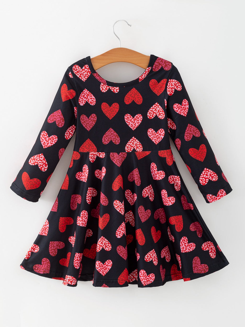 Girls Valentine's Day Black Dress With Leopard Heart Print