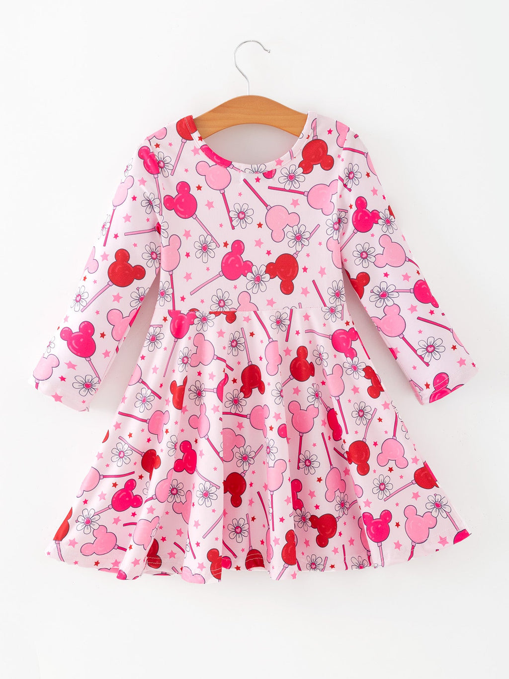 Valentine Dress for Girls – Pink Dress with Daisy & Lollipop Print