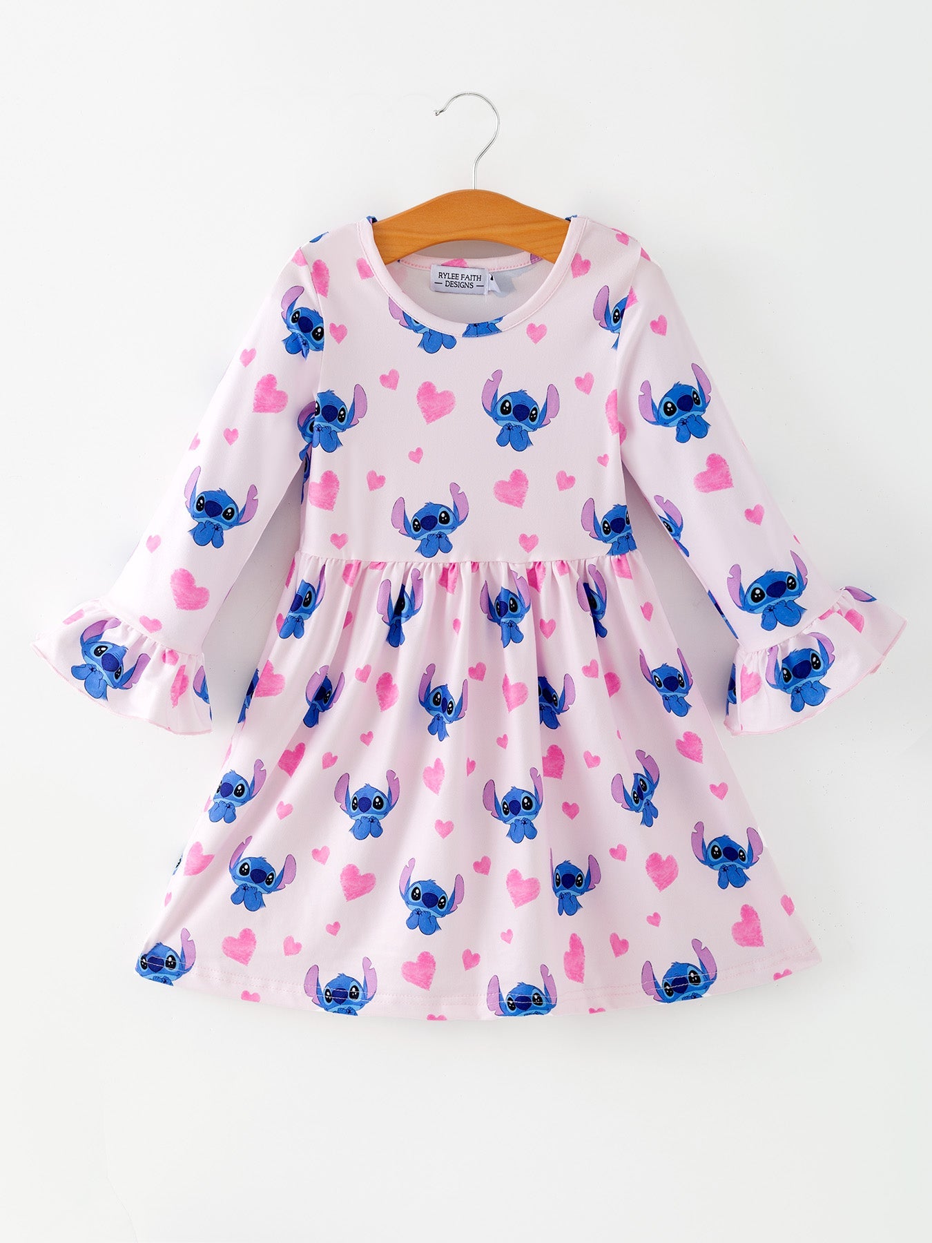 Valentine's Day Character Print Ruffle Long Sleeve Girls Dress