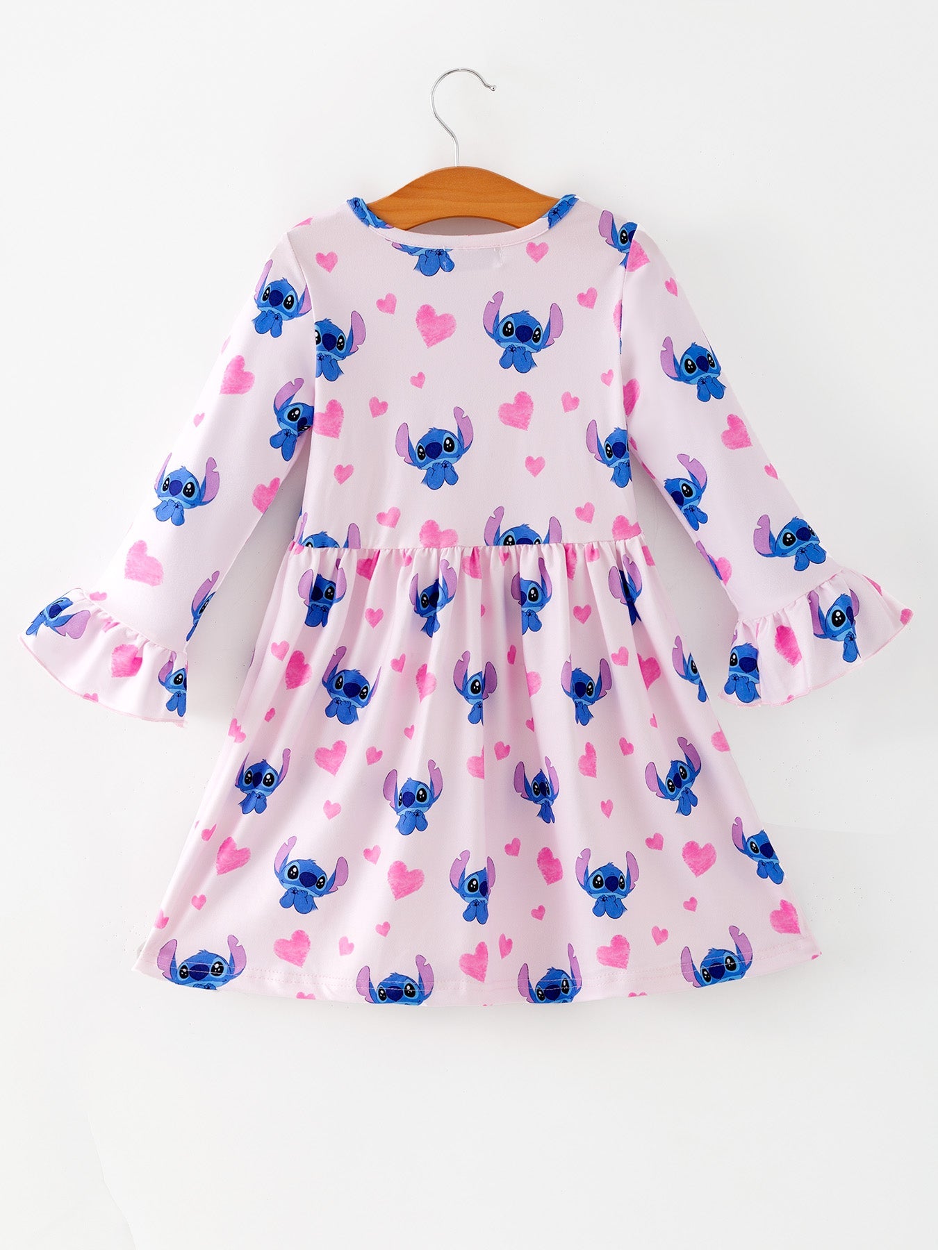 Valentine's Day Character Print Ruffle Long Sleeve Girls Dress