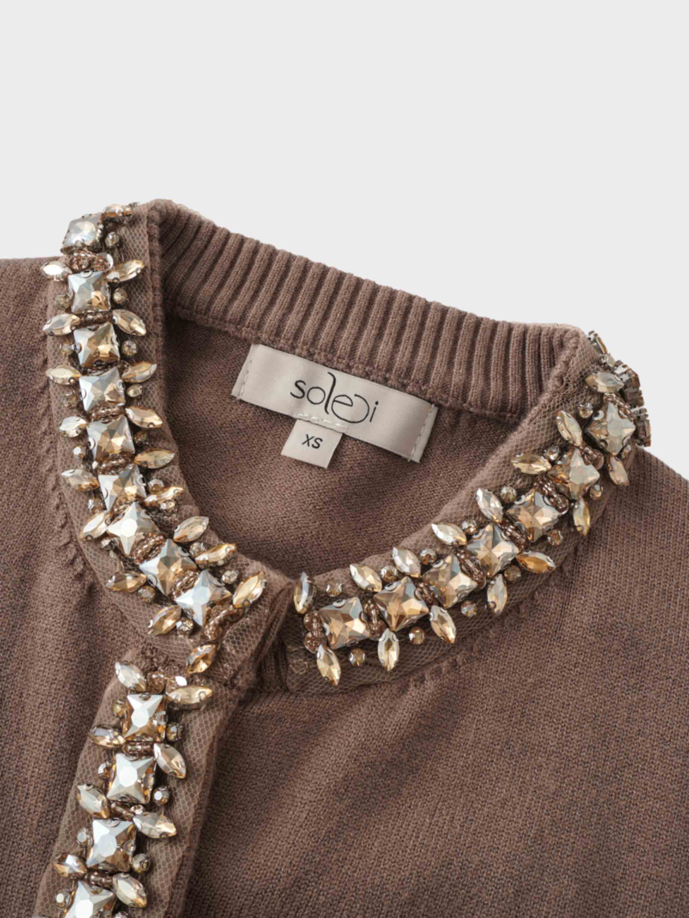 Embellished Cardigan Sweater-Mocha Mousse-3